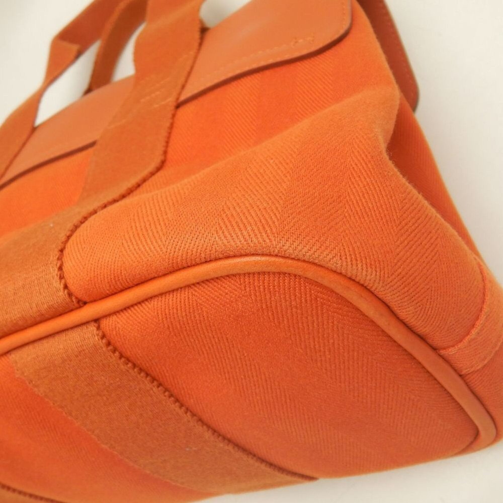 Hermes Orange Toile Chevron Leather Handbag (Pre-Owned)