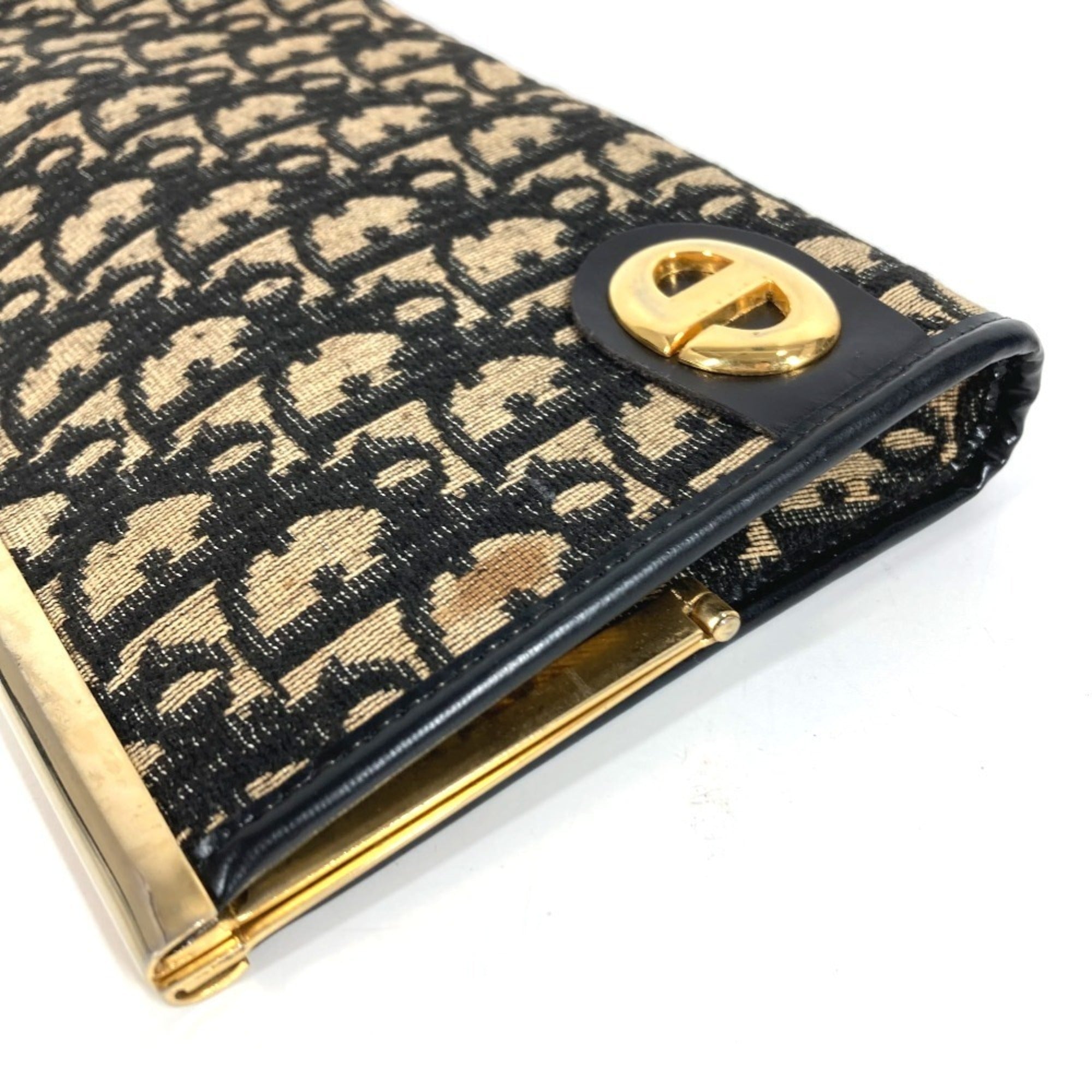 Christian Dior Gold Navy Leather Canvas Clutch Bag Handbag Pouch (Pre-Owned)