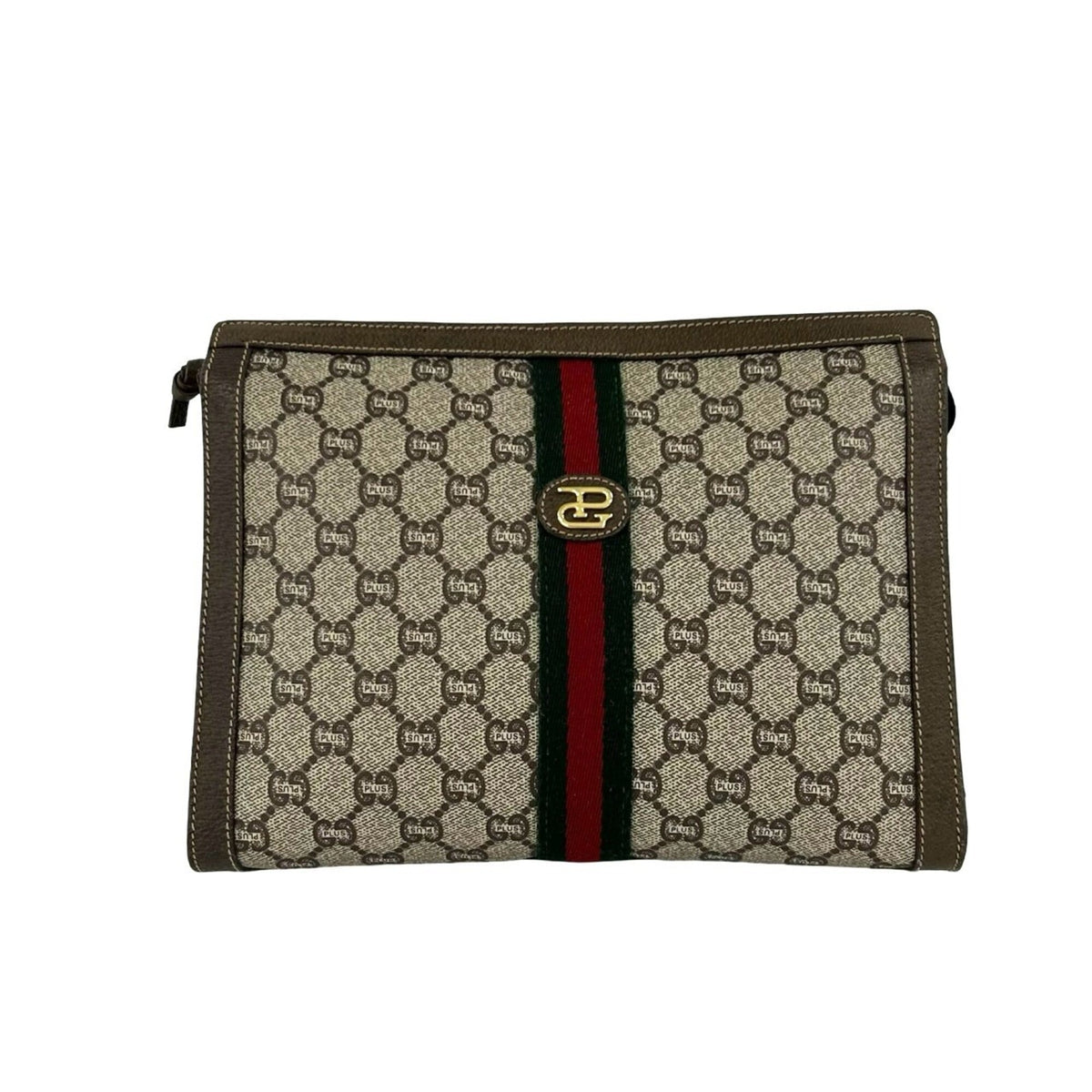 Gucci Brown Red Color Pvc Leather Clutch Bag Pouch (Pre-Owned)