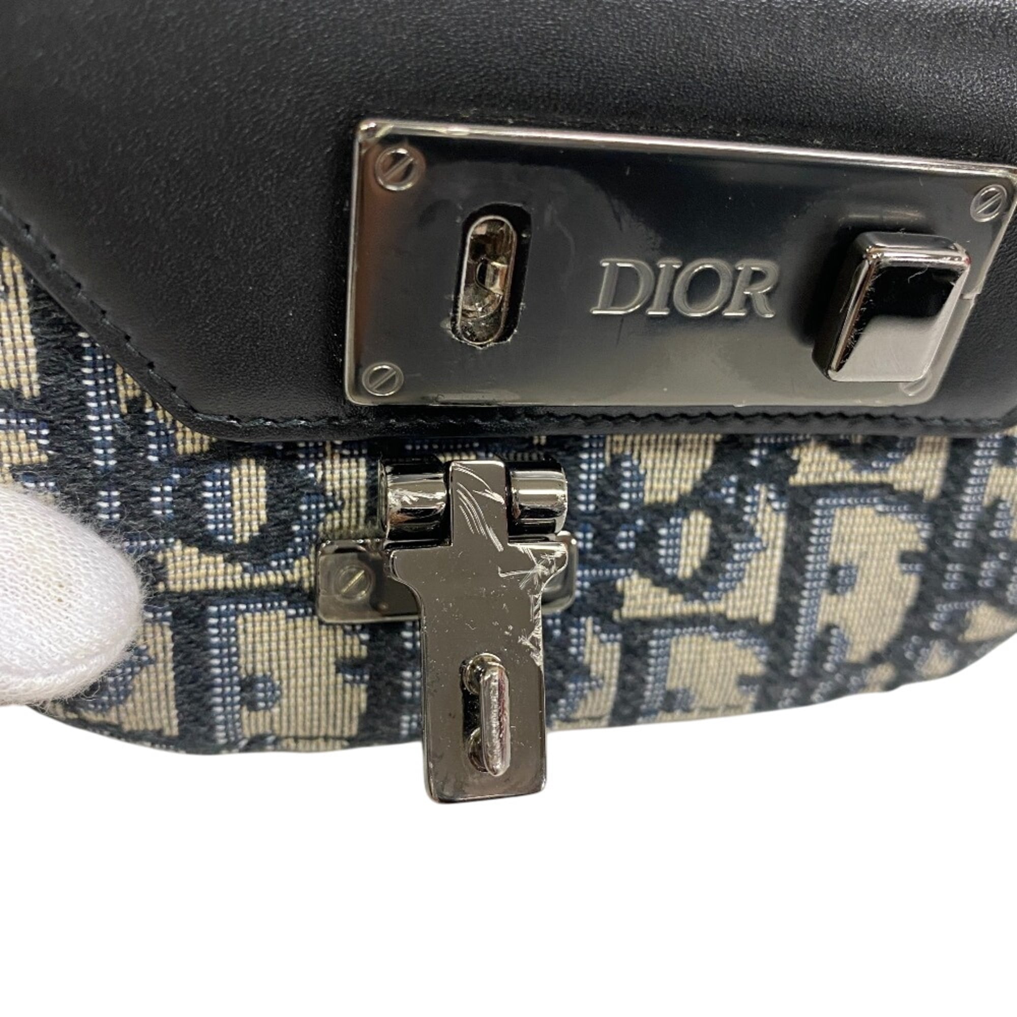 Christian Dior Black Navy Canvas Leather Shoulder Bag (Pre-Owned)