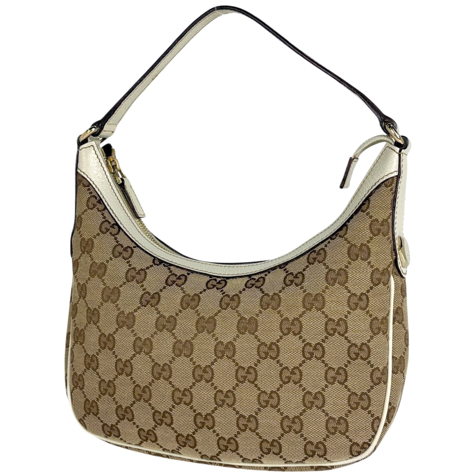 Gucci Beige White Gg Canvas Leather Shoulder Bag (Pre-Owned)