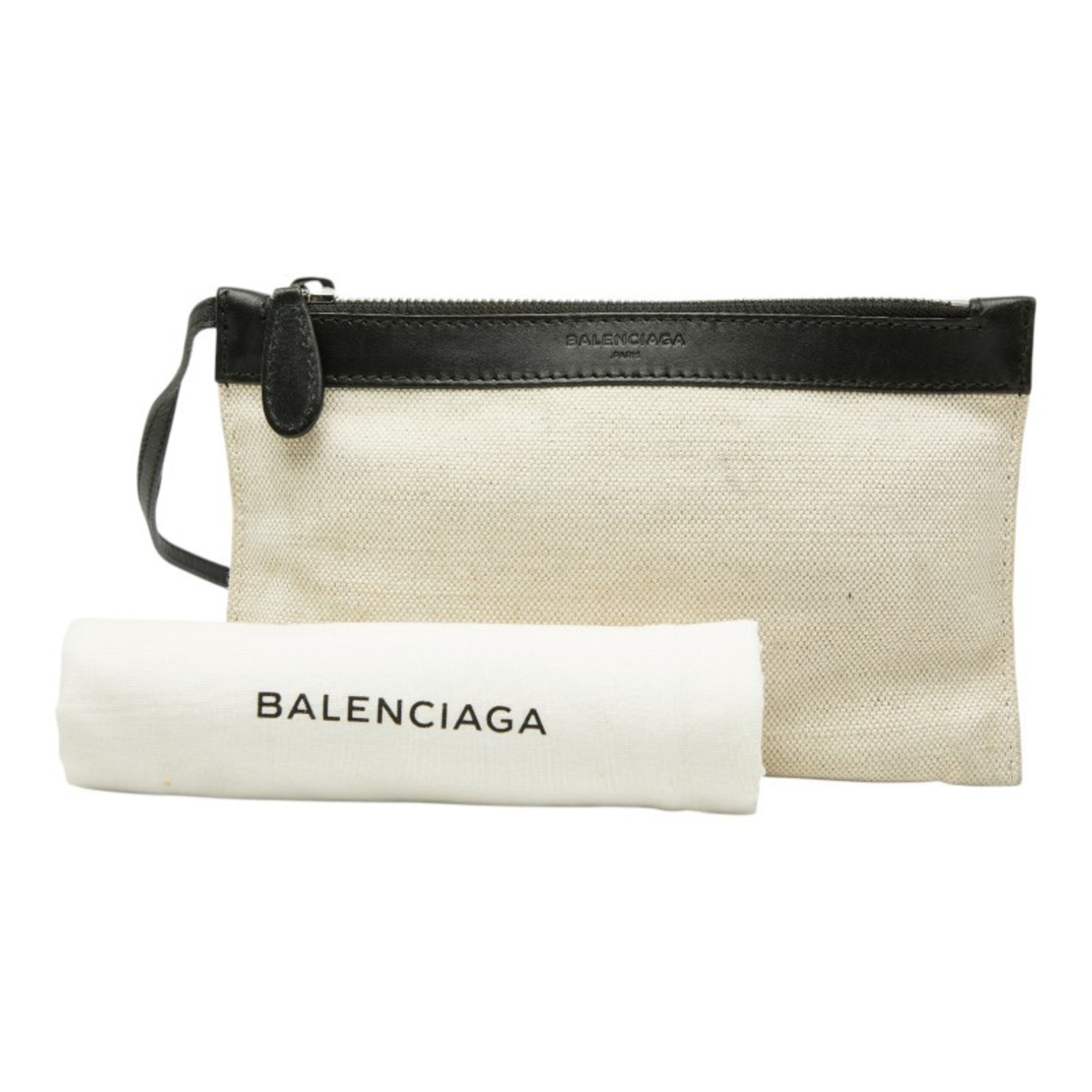 Balenciaga Black White Canvas Leather Handbag Pouch Tote Bag (Pre-Owned)