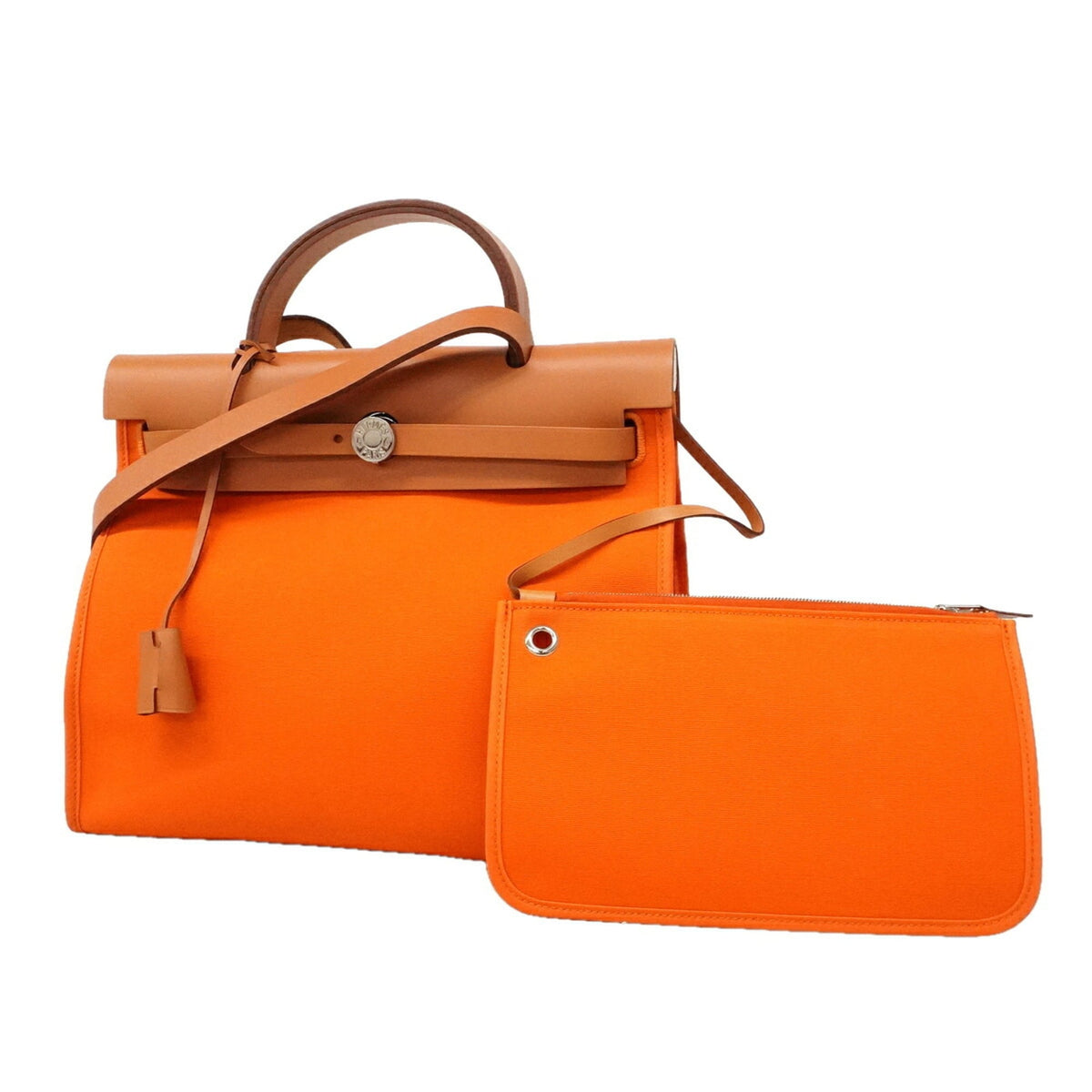Hermes Natural Orange Toile Officier Handbag (Pre-Owned)