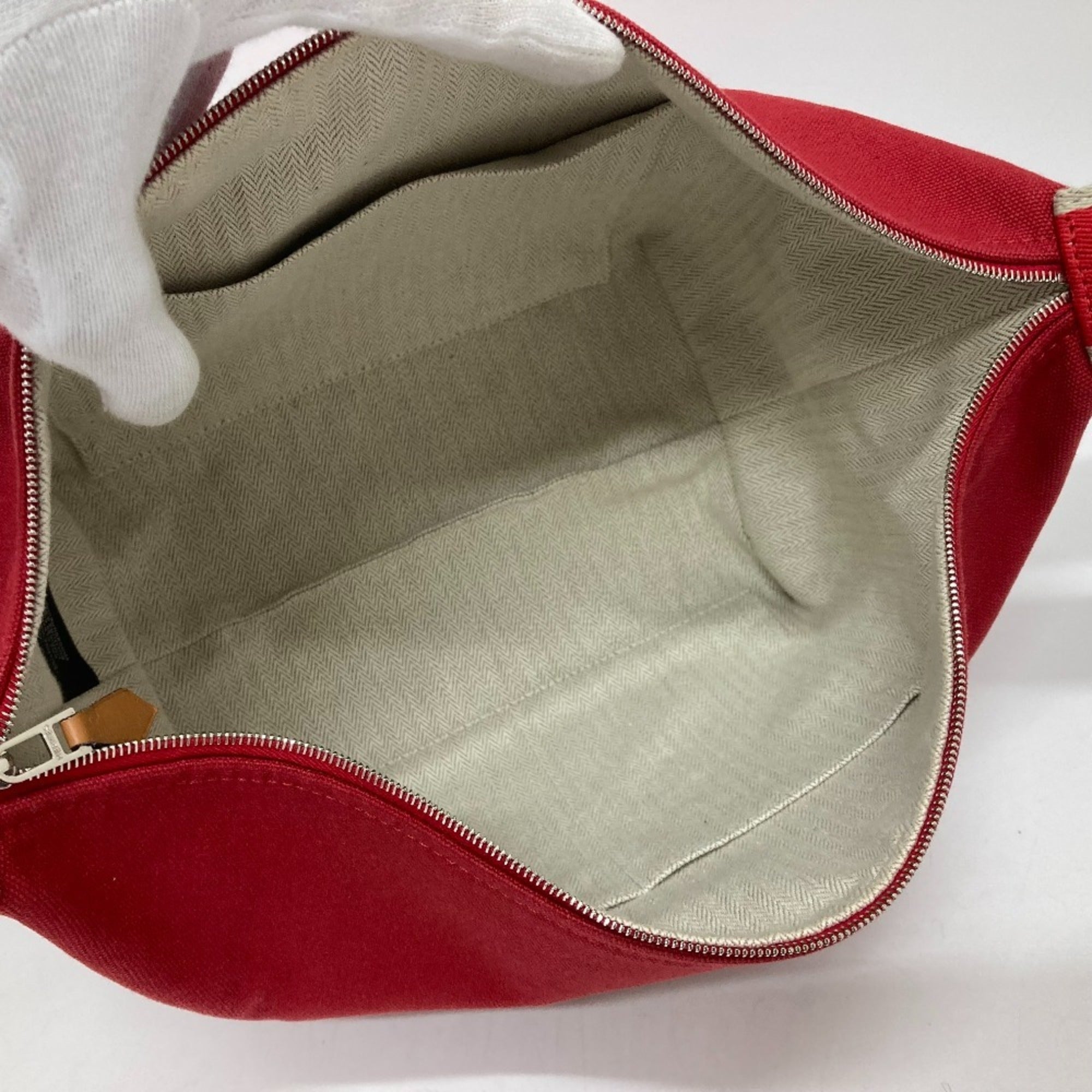 Hermes Red Color Canvas Handbag Shoulder Bag Vanity Bag (Pre-Owned)