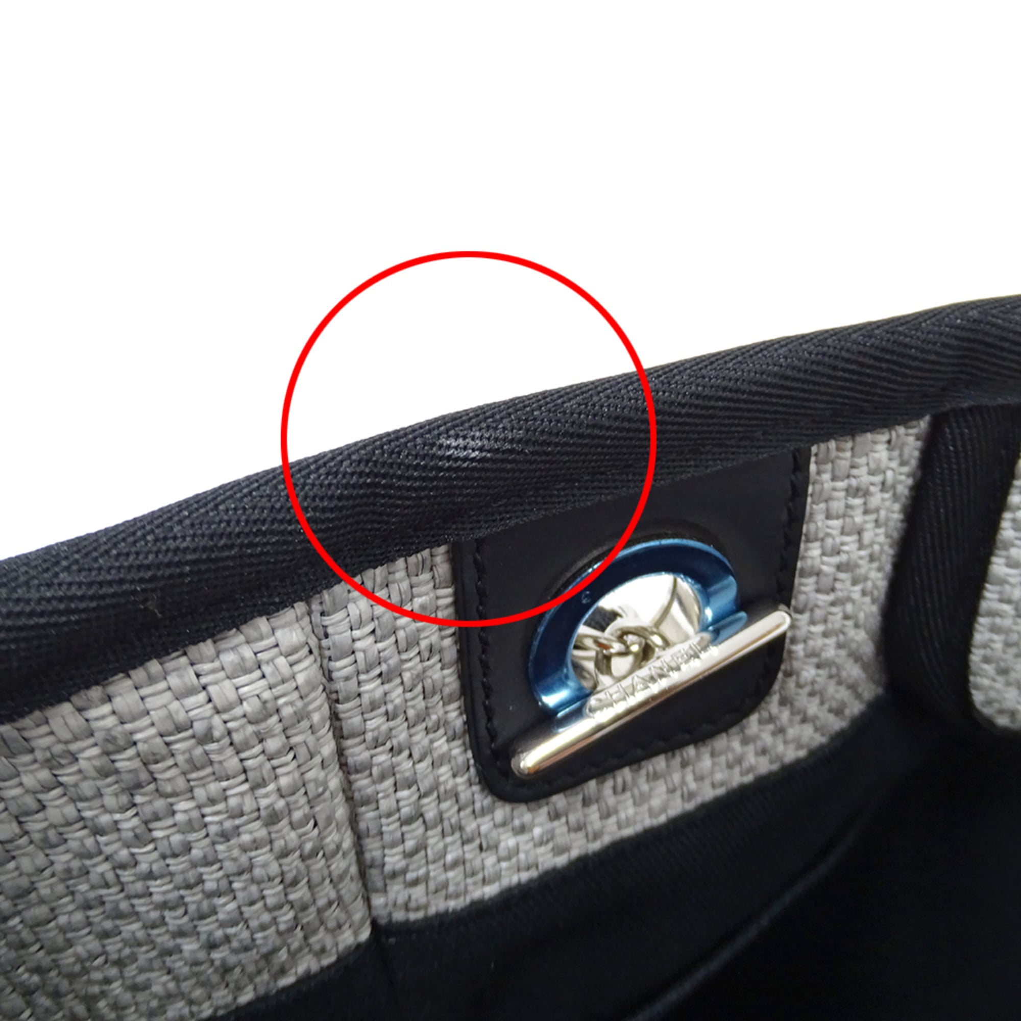 Chanel Gray Raffia Handbag Tote Bag (Pre-Owned)