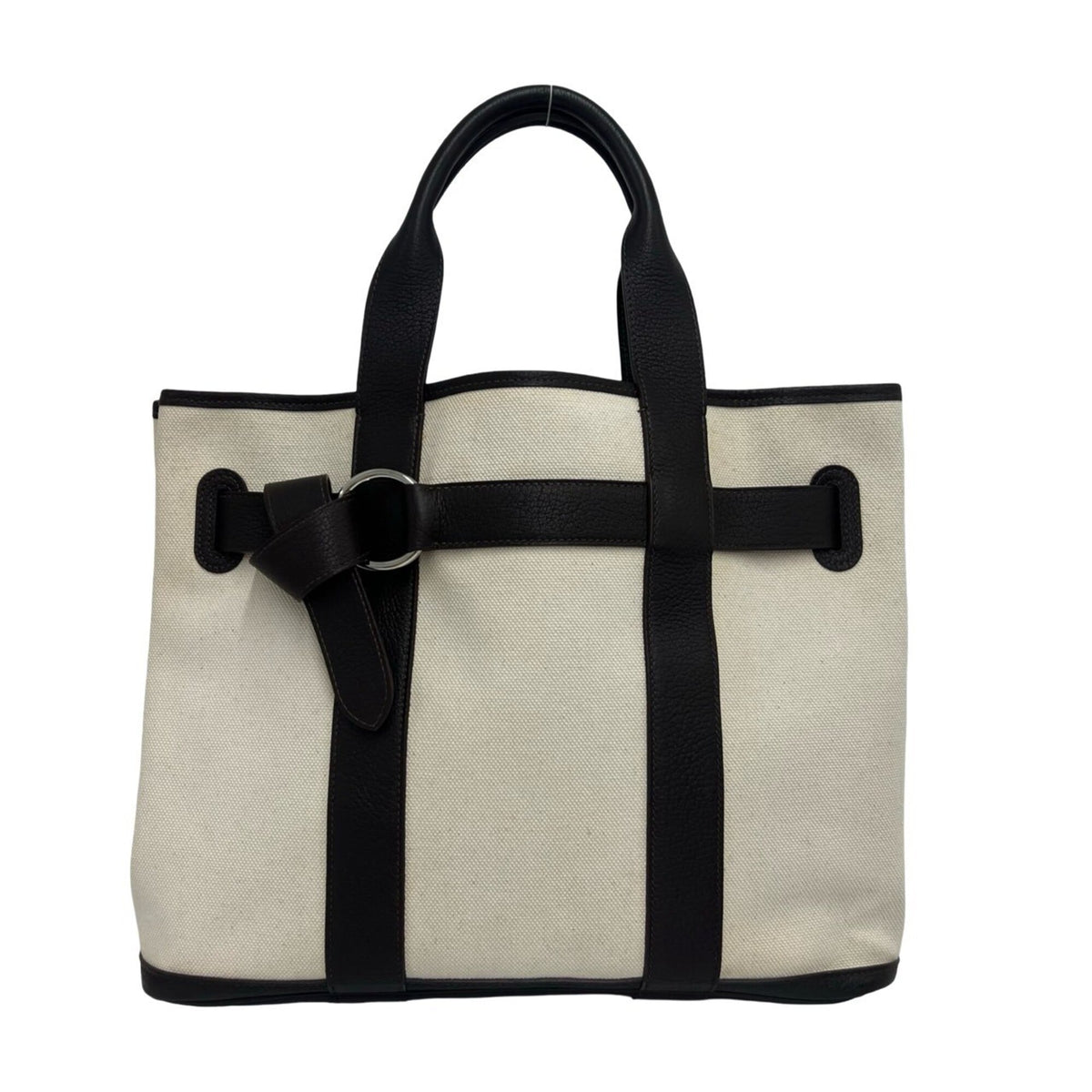 Hermes Brown Ivory Toile H Buffle Skipper Leather Handbag (Pre-Owned)