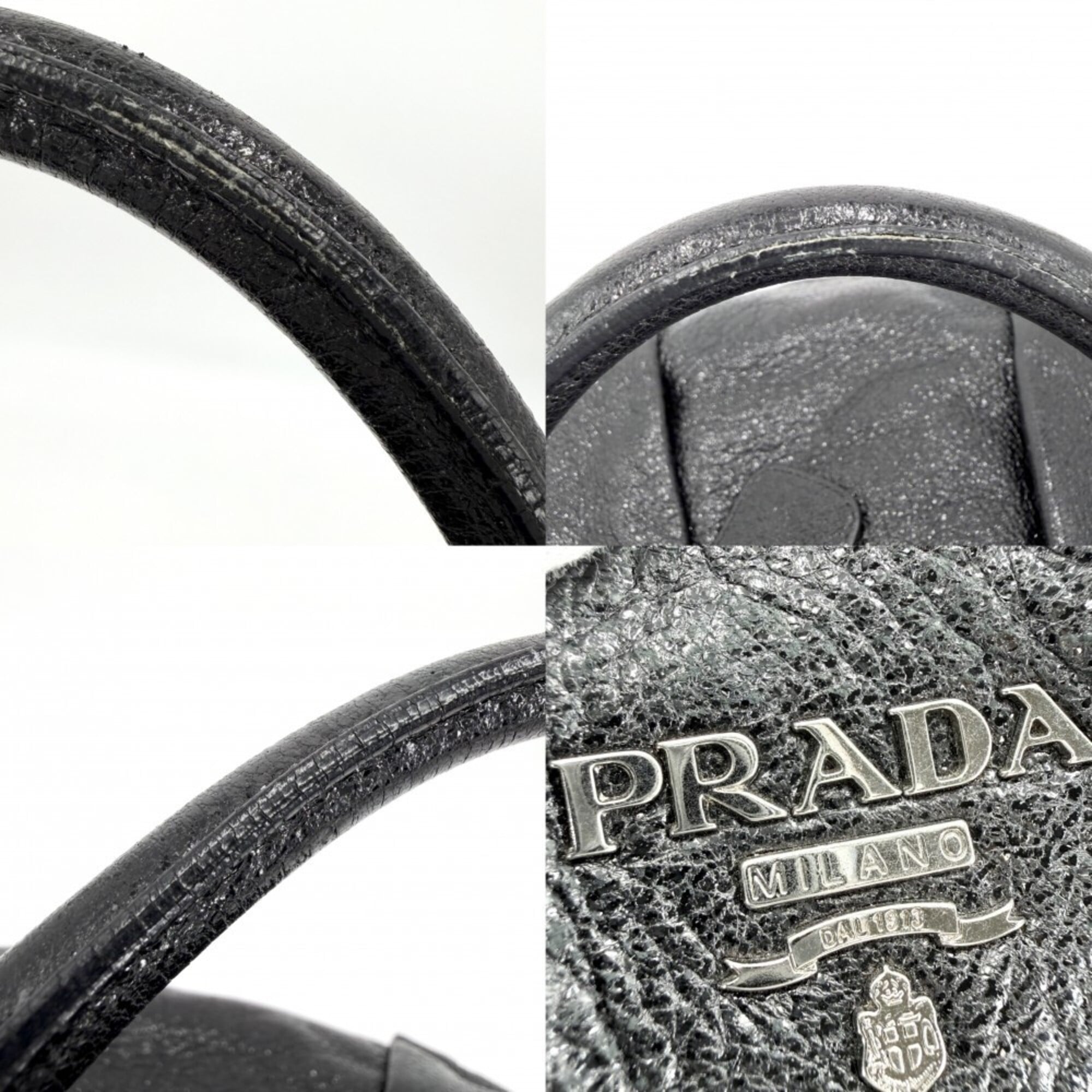 Prada Black Leather Handbag Tote Bag (Pre-Owned)