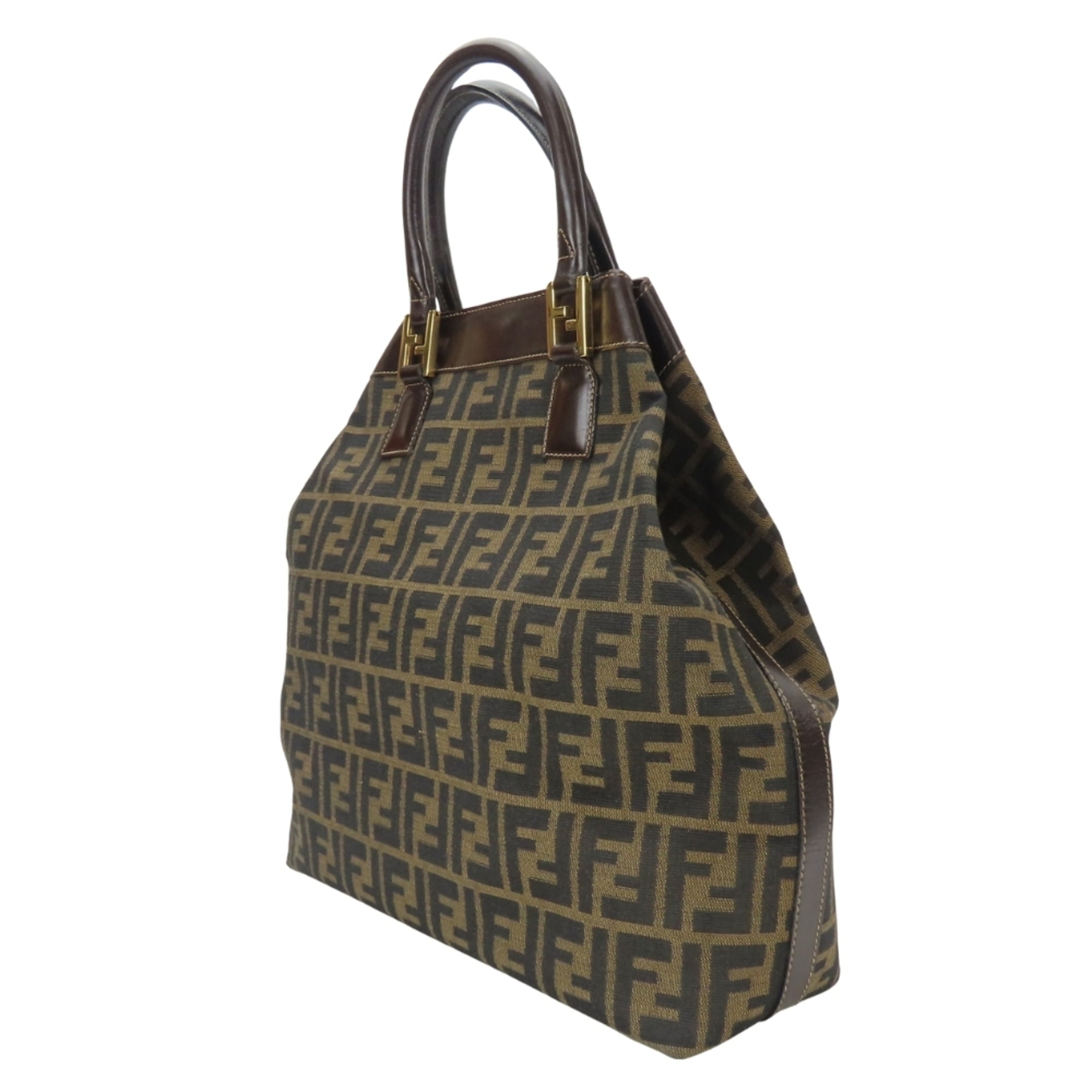 Fendi Brown Zucca Canvas Leather Tote Bag (Pre-Owned)