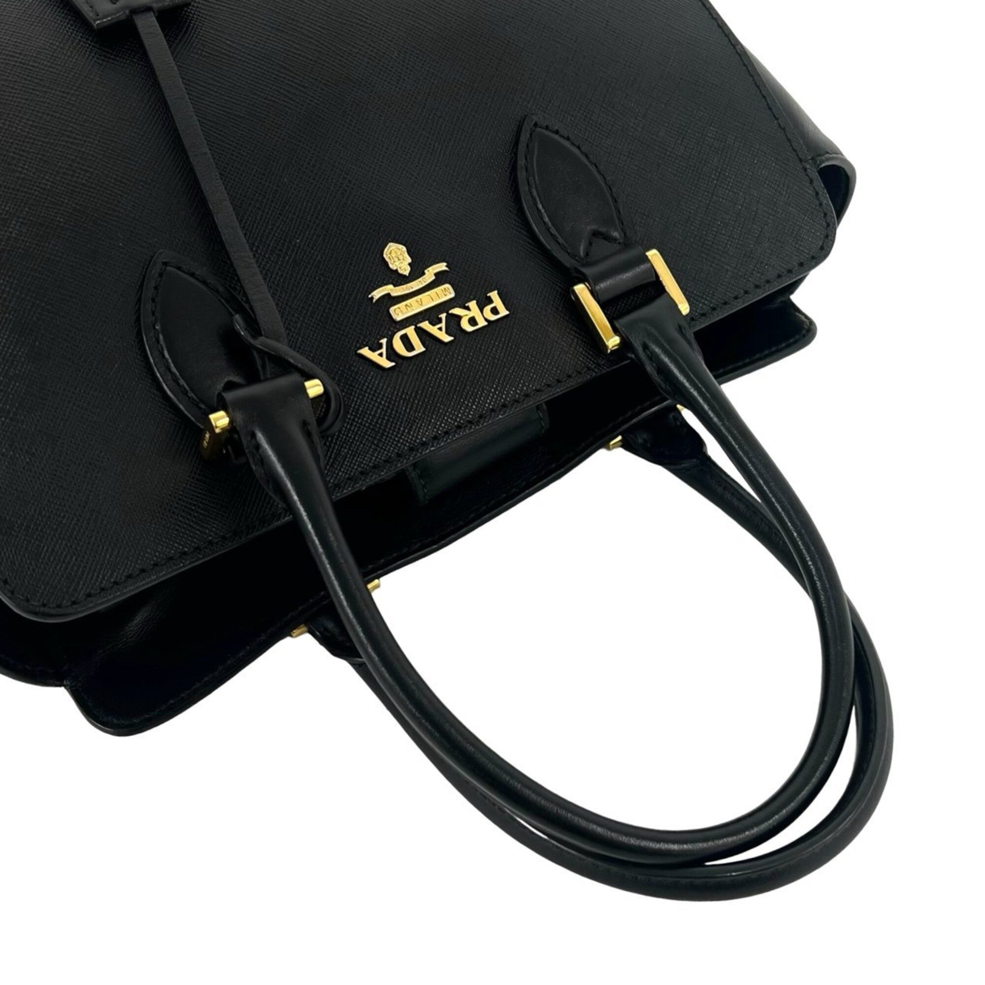Prada Black Leather Handbag Shoulder Bag Tote Bag (Pre-Owned)