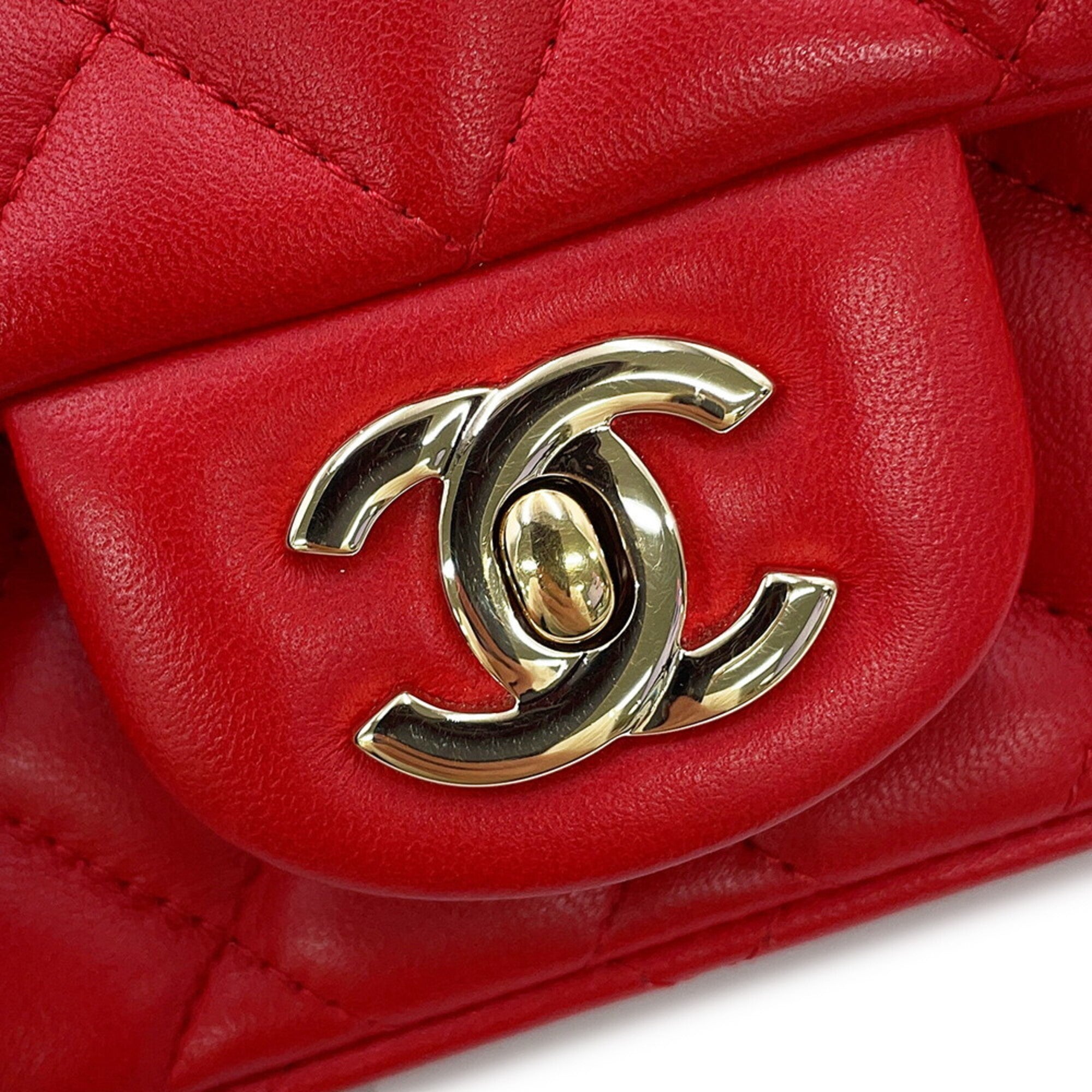 Chanel Matelasse Red Color Leather Handbag Shoulder Bag (Pre-Owned)