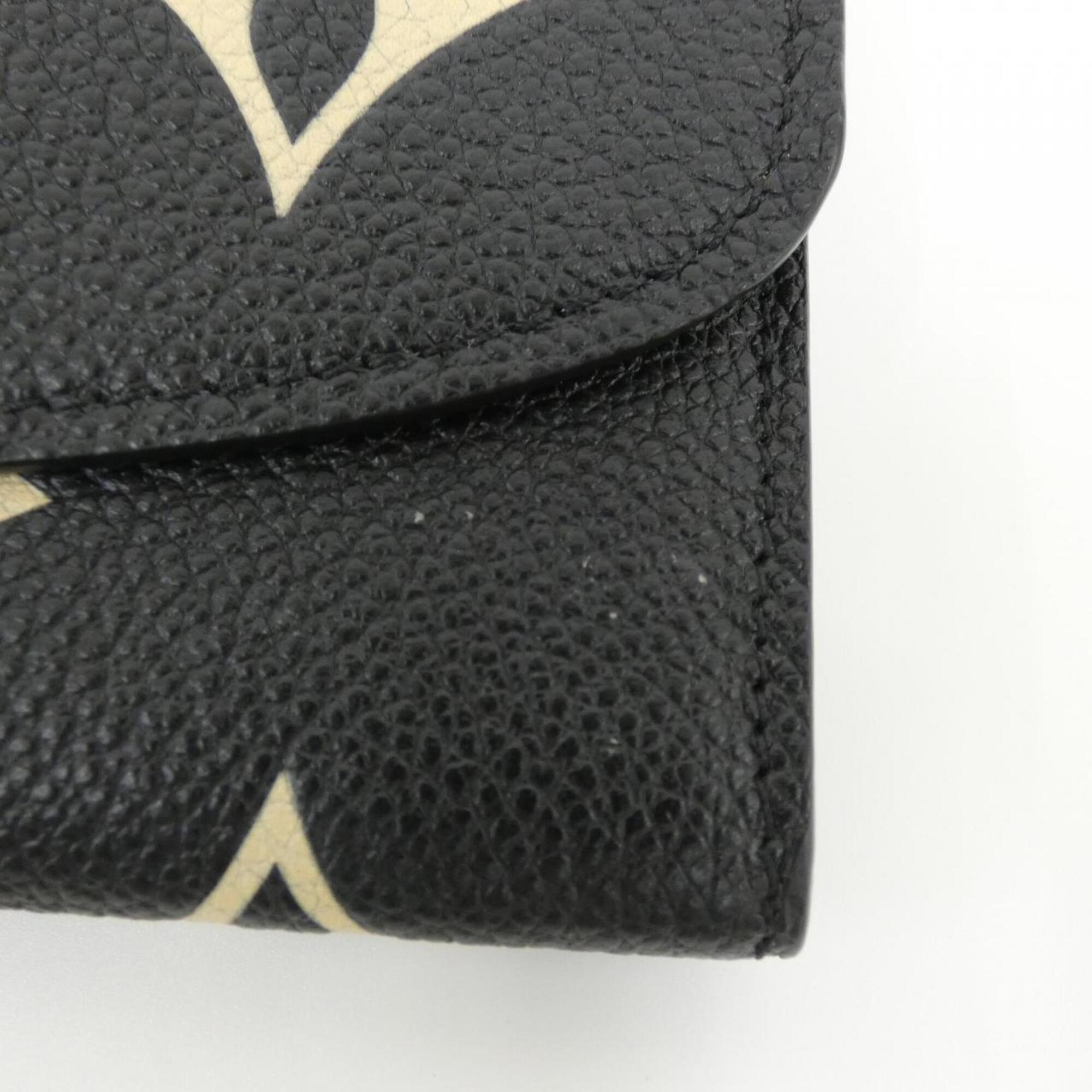 Louis Vuitton Beige Black Leather Long Wallet (Bi-Fold) (Pre-Owned)