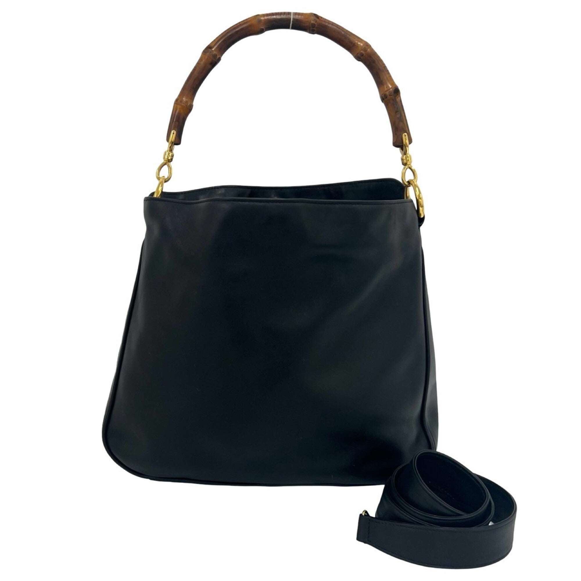 Gucci Black Leather Bamboo Handbag Shoulder Bag (Pre-Owned)