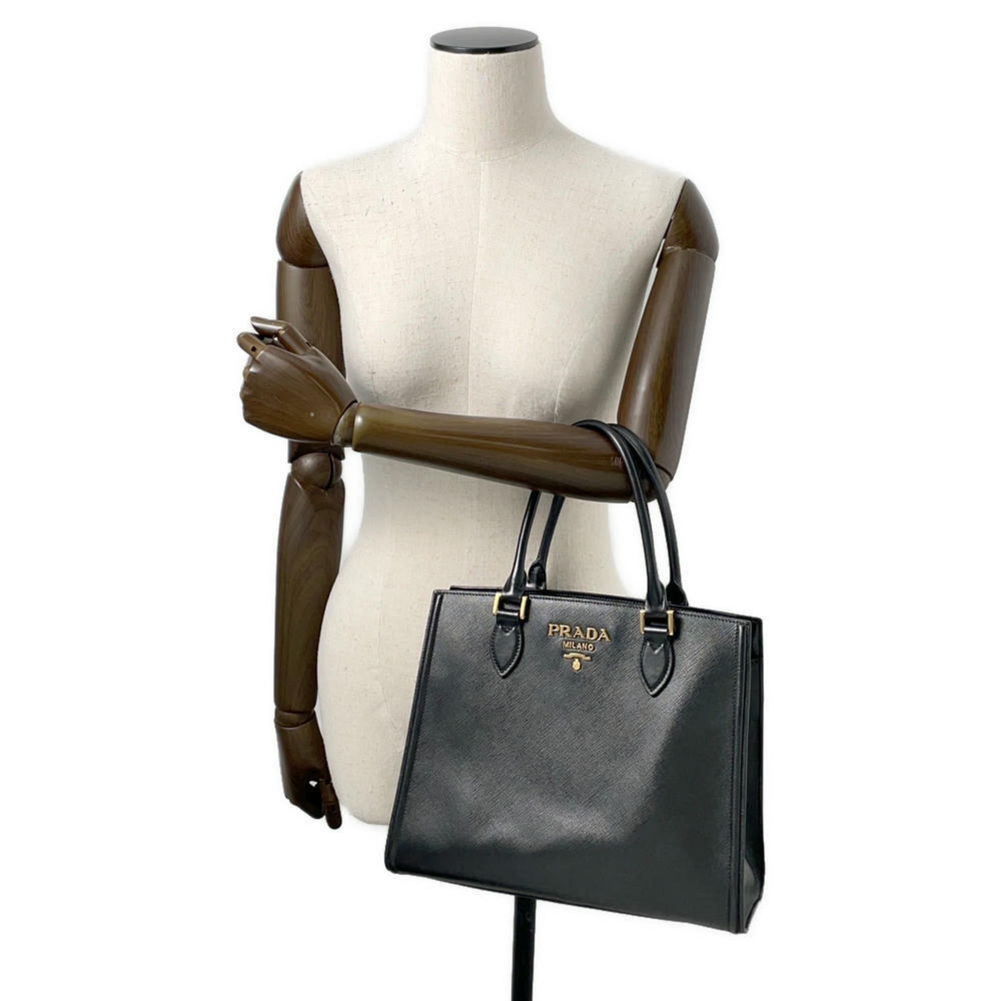 Prada Black Leather Shoulder Bag Tote Bag (Pre-Owned)