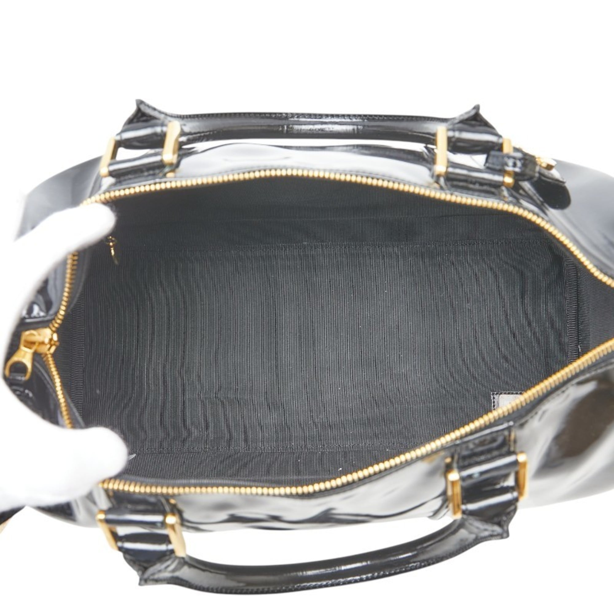 Chanel Black Patent Leather Boston Bag Shoulder Bag (Pre-Owned)
