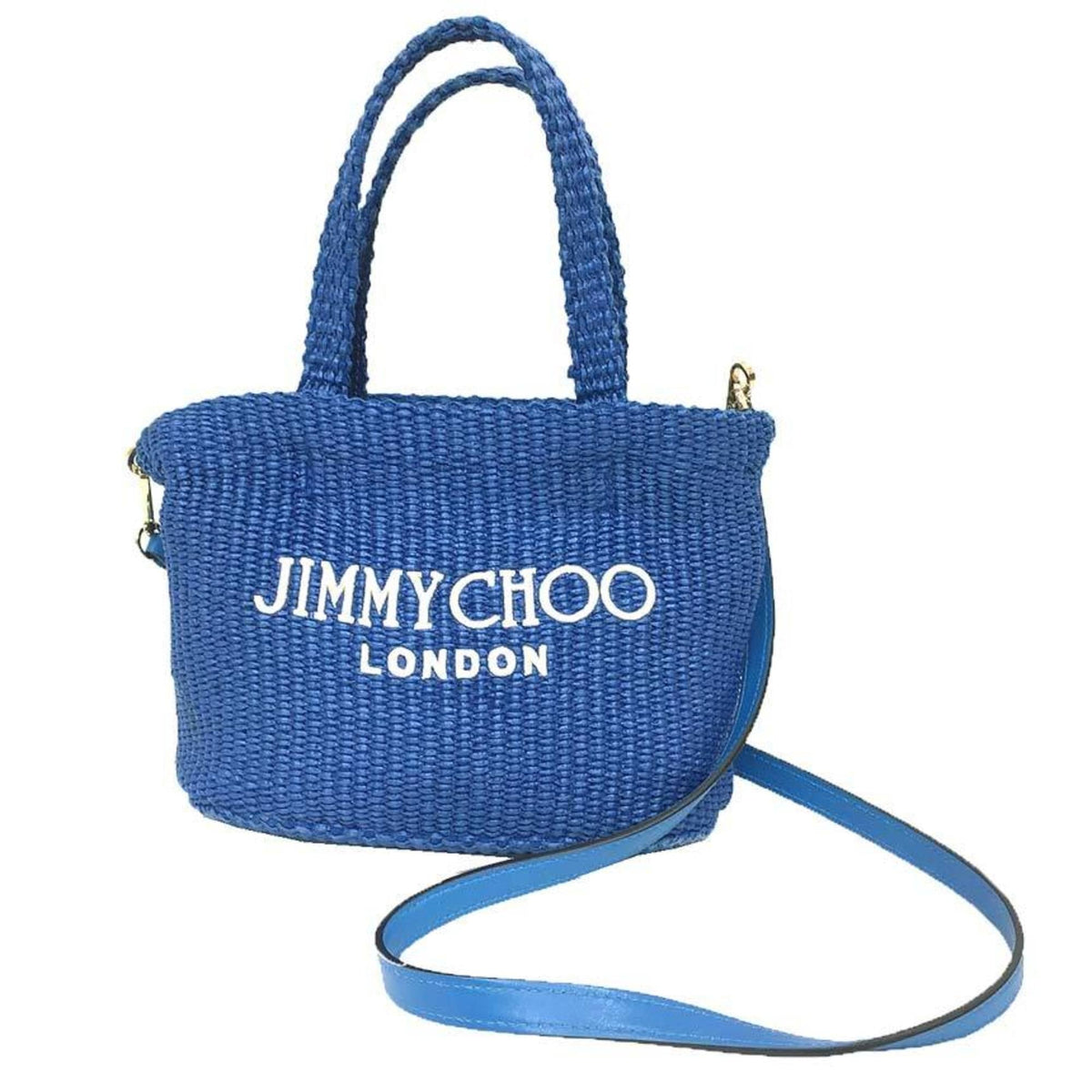 Jimmy Choo Blue Raffia Shoulder Bag Tote Bag (Pre-Owned)