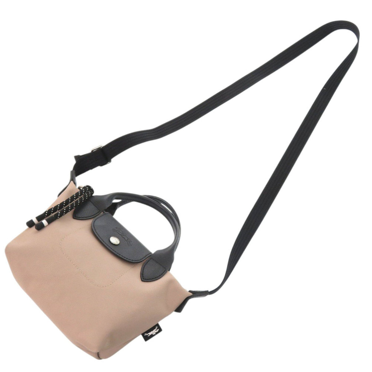 Longchamp Le Pliage Black Pink Nylon Canvas Leather Shoulder Bag (Pre-Owned)