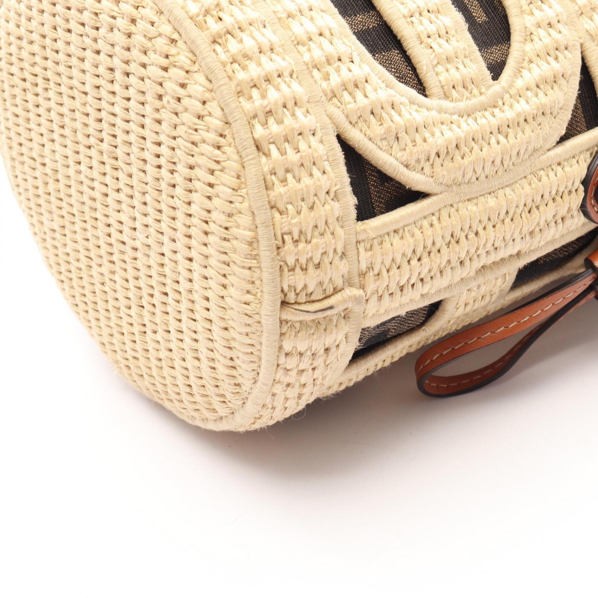 Fendi Black Ivory Multi-Color Canvas Leather Raffia Handbag (Pre-Owned)