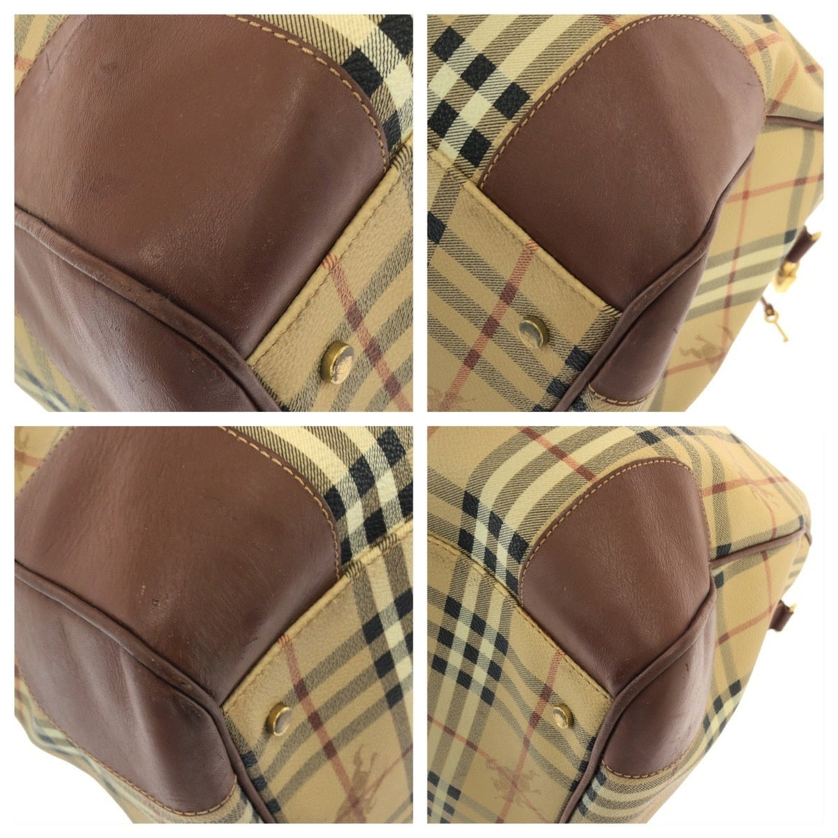 Burberry Beige Brown Pvc Leather Boston Bag Handbag (Pre-Owned)