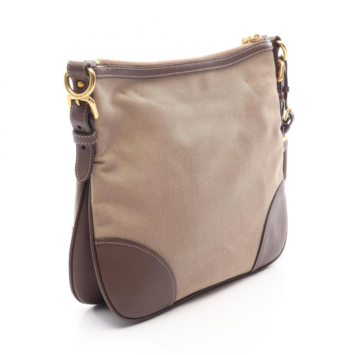 Prada Beige Brown Canvas Leather Handbag Shoulder Bag (Pre-Owned)