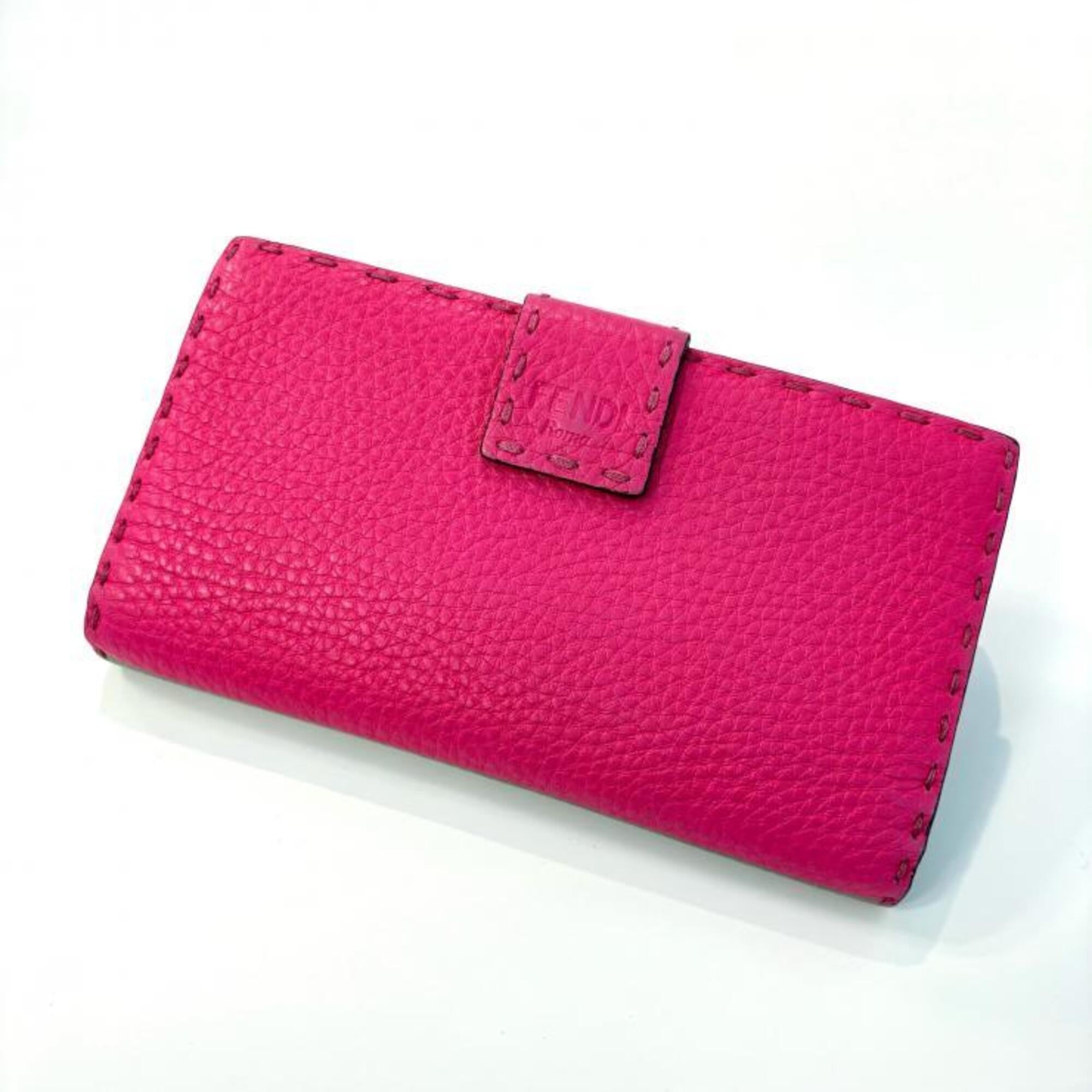 Fendi Gray Light Pink Pink Leather Long Wallet (Bi-Fold) (Pre-Owned)