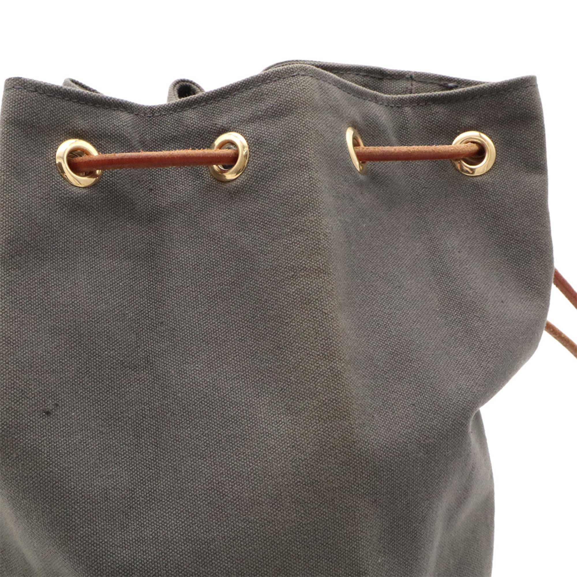 Hermes Gray Canvas Leather Shoulder Bag (Pre-Owned)