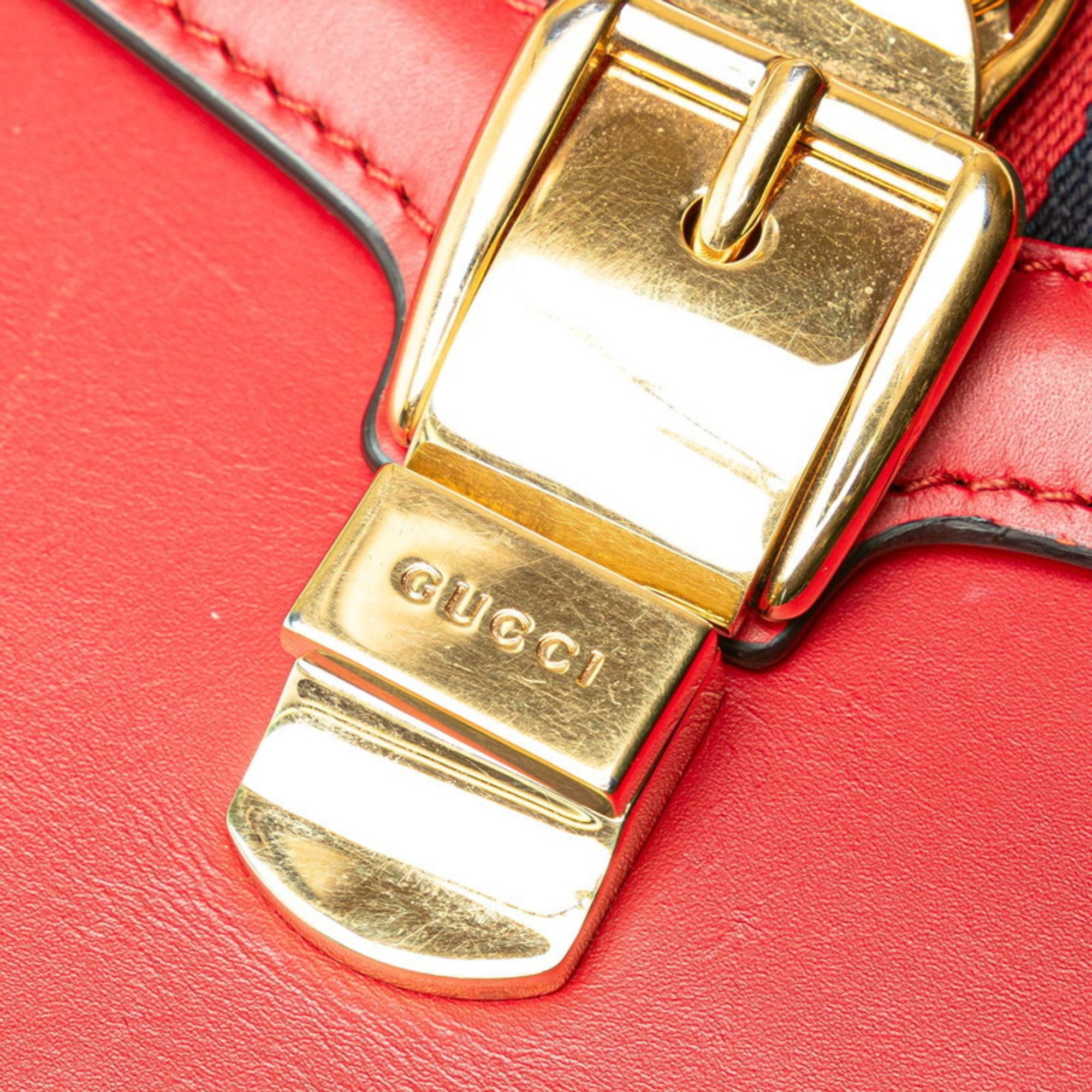 Gucci Sherry Line Red Color Leather Handbag Shoulder Bag (Pre-Owned)