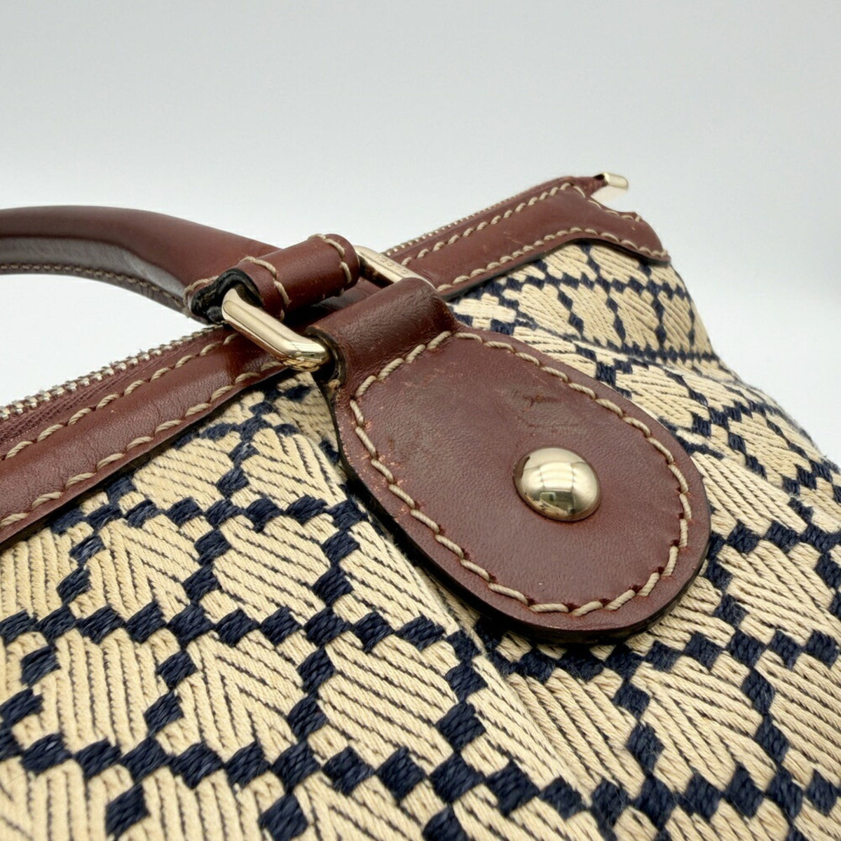 Gucci Beige Brown Canvas Leather Shoulder Bag (Pre-Owned)
