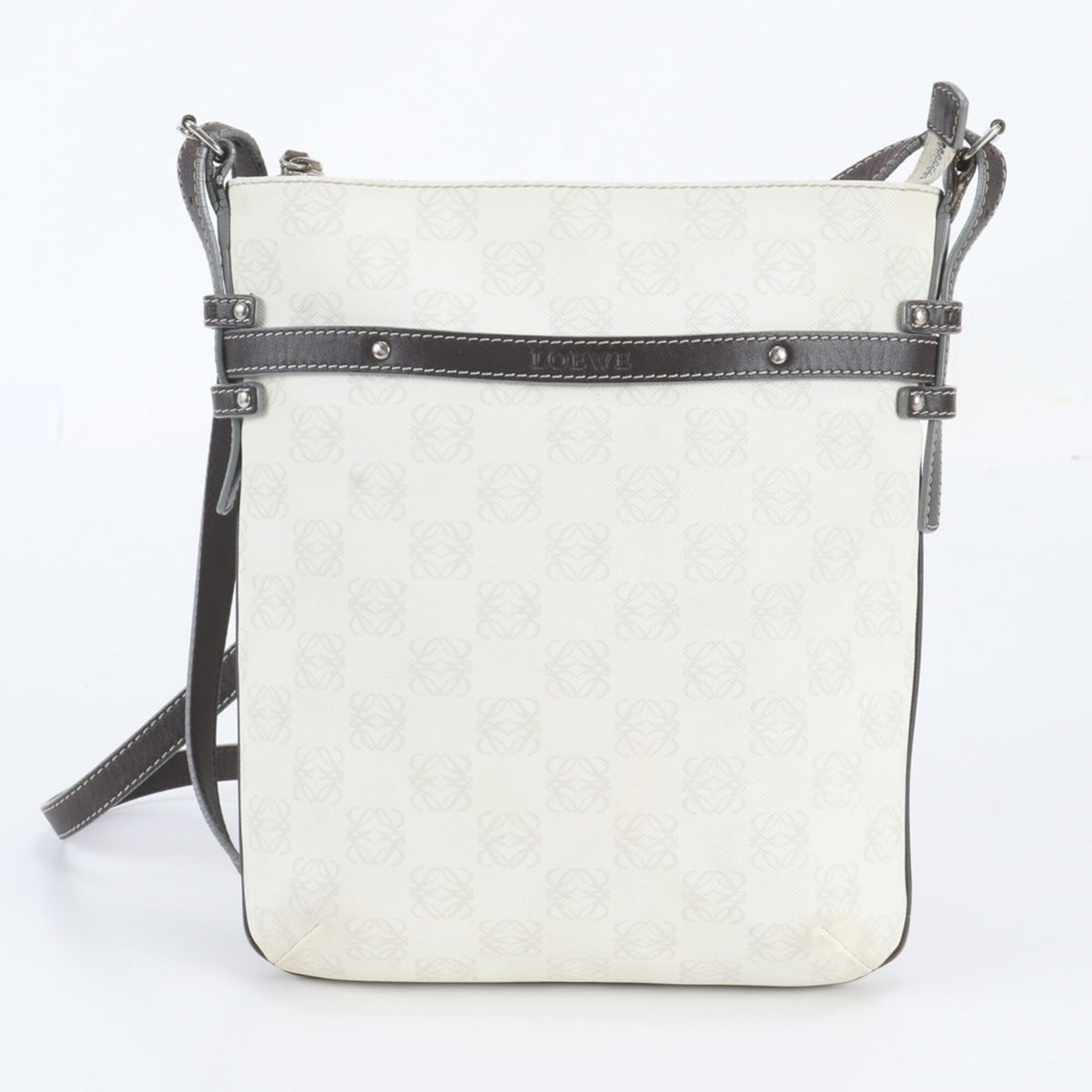 Loewe Brown White Leather Coated Canvas Crossbody Bag Handbag Shoulder Bag Tote Bag (Pre-Owned)