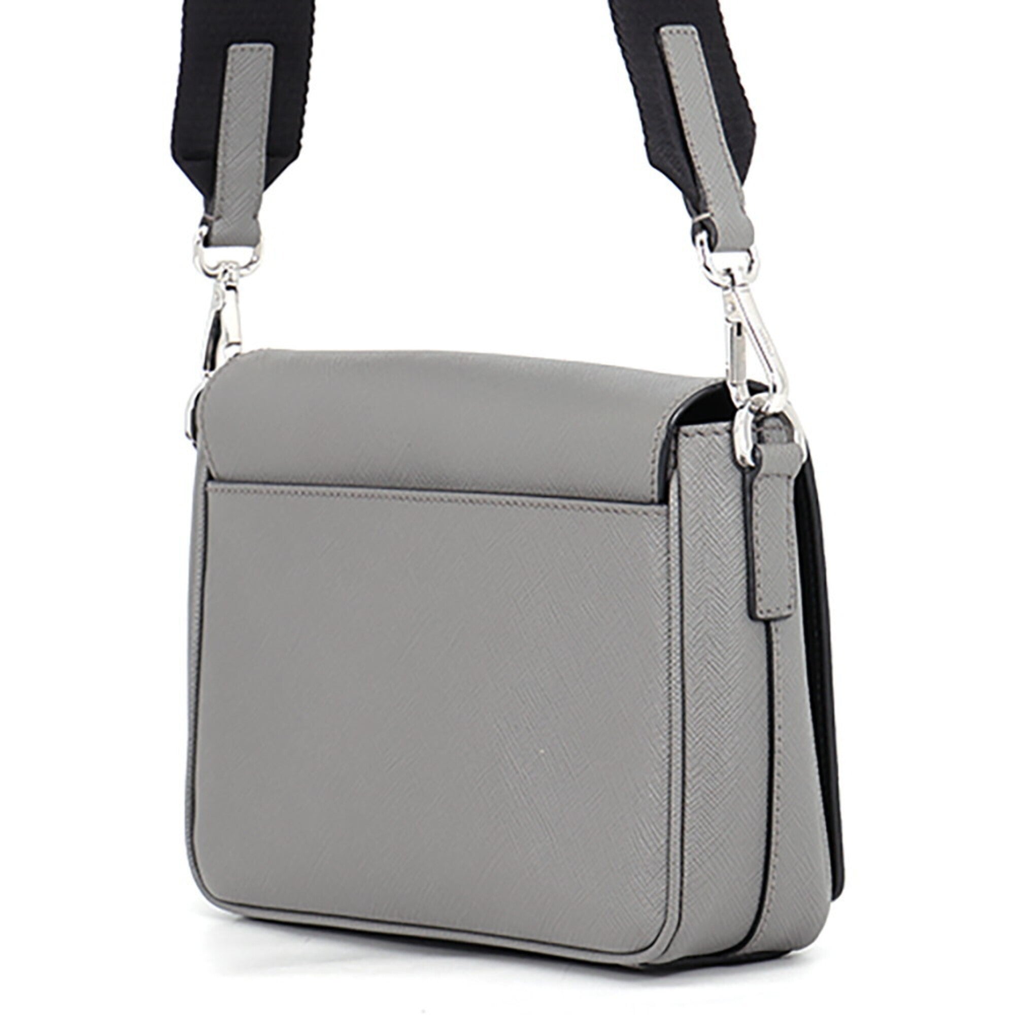 Prada Black Gray Saffiano Triangle Leather Shoulder Bag (Pre-Owned)