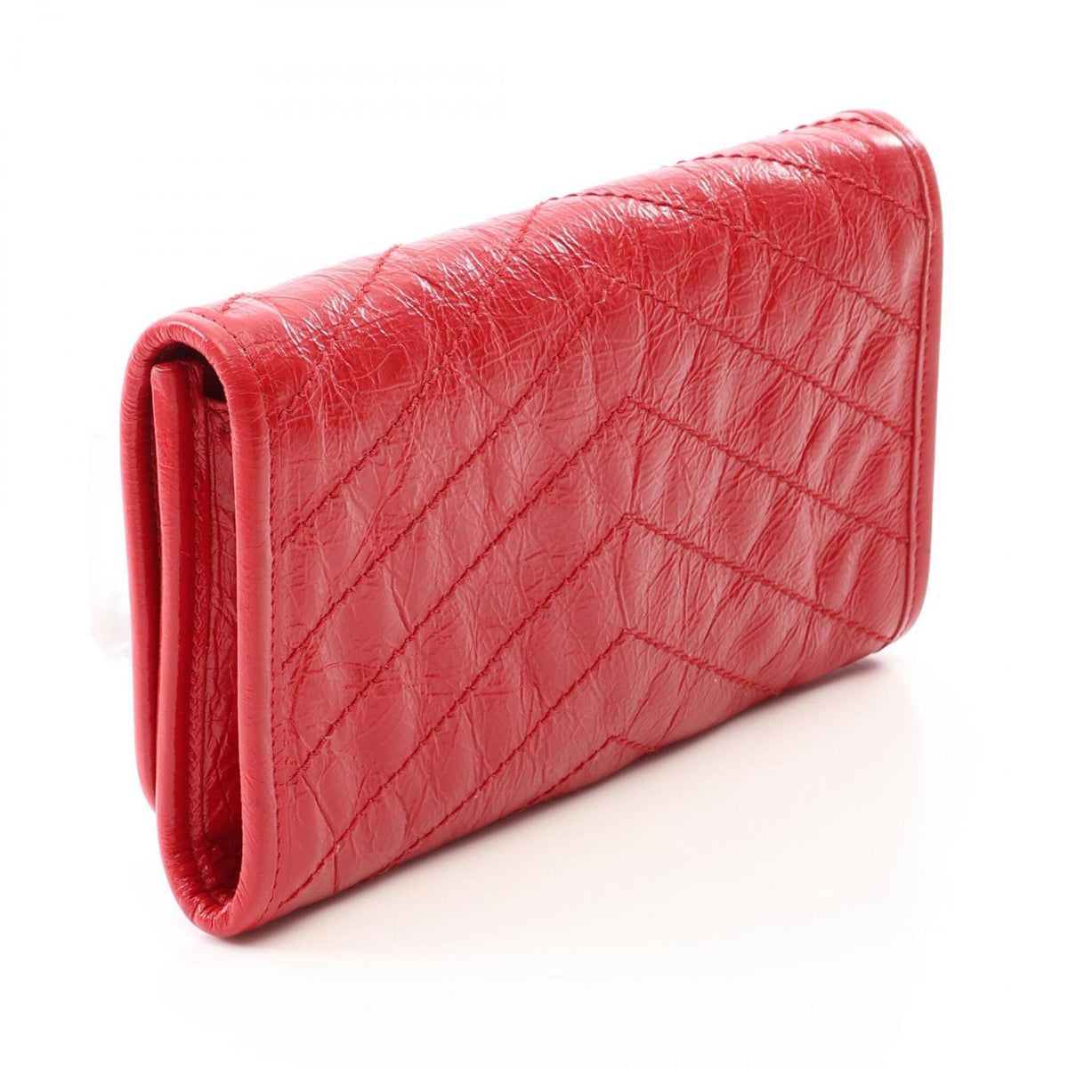 Yves Saint Laurent Red Color Leather Long Wallet (Bi-Fold) (Pre-Owned)