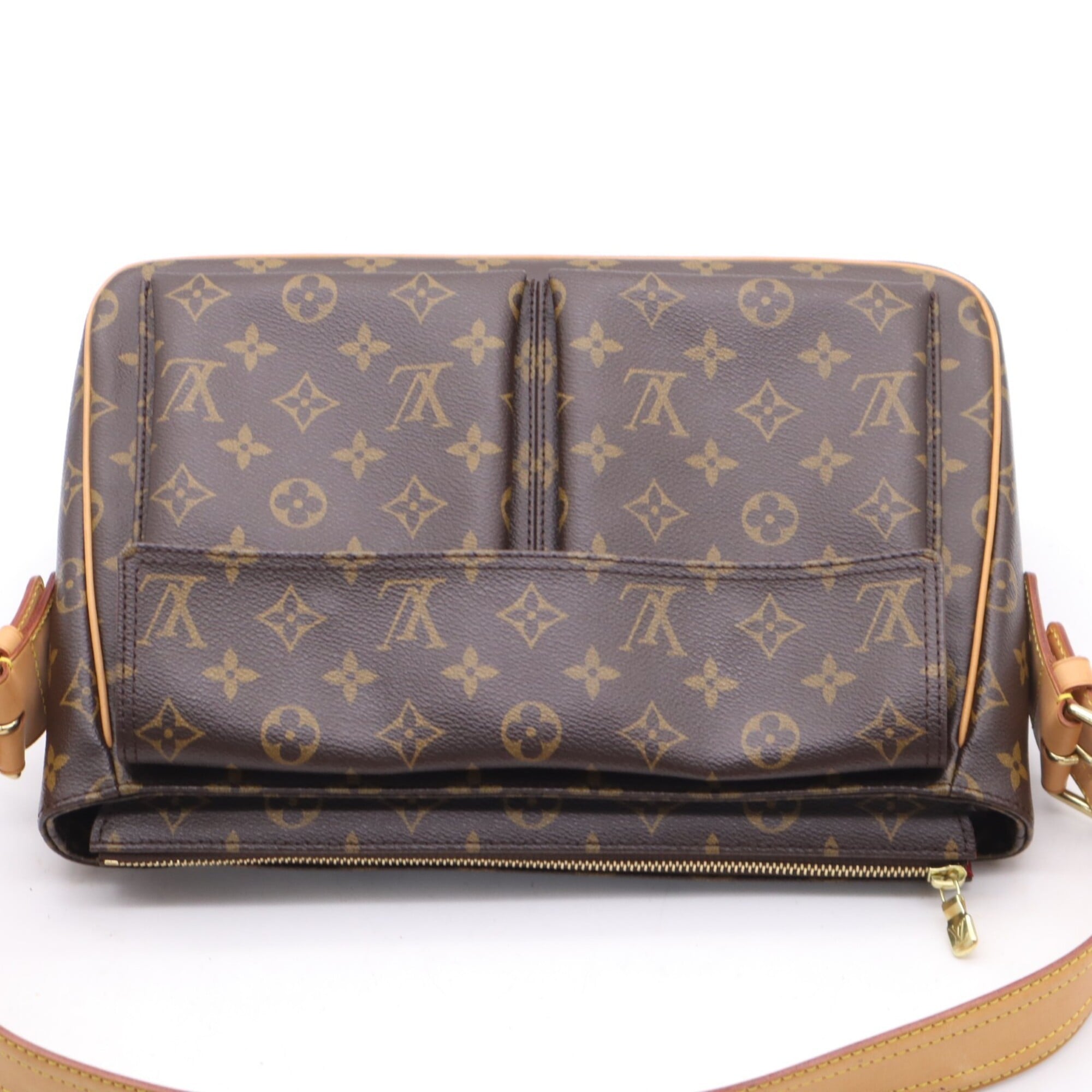 Louis Vuitton Beige Brown Coated Canvas Leather Handbag (Pre-Owned)