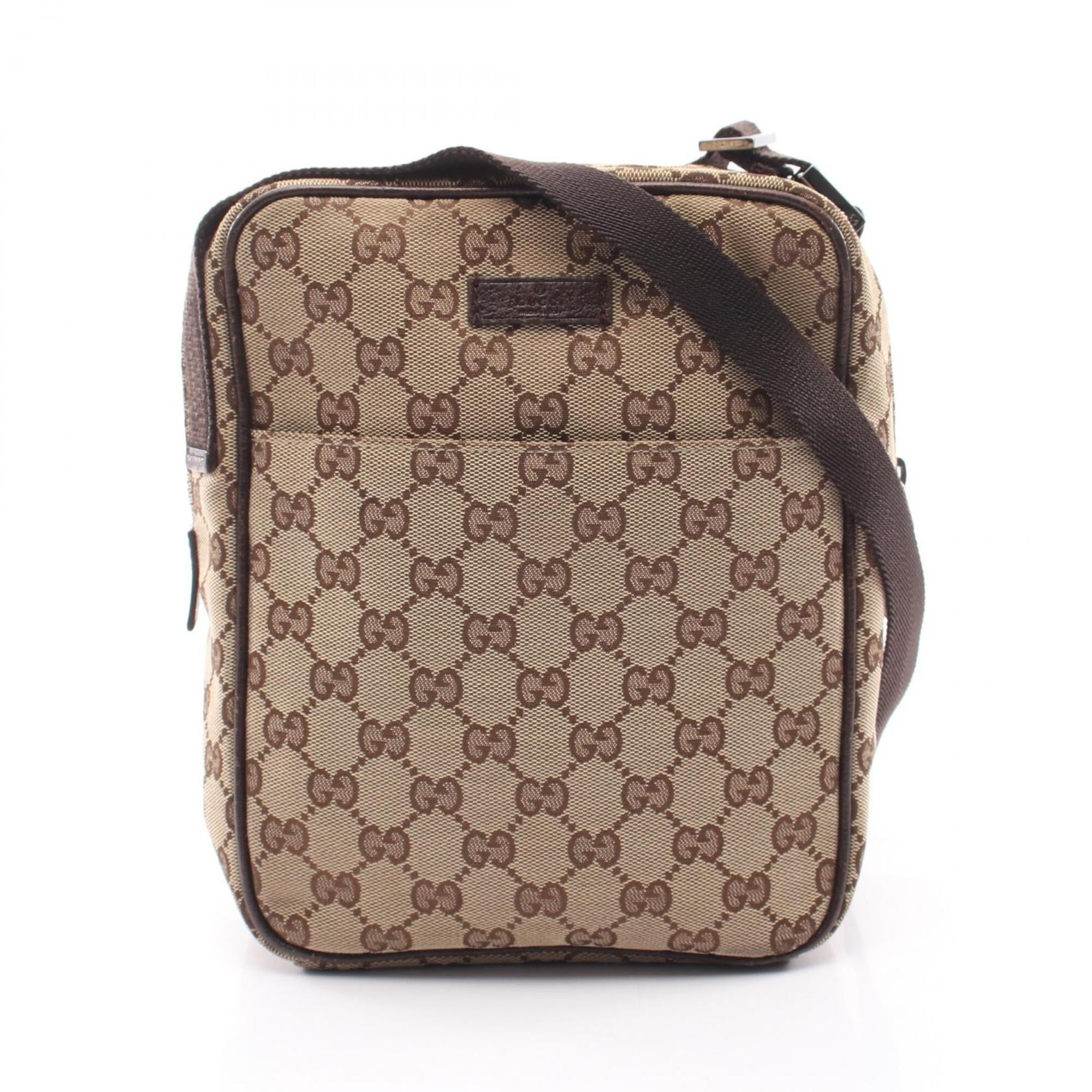 Gucci Beige Brown Canvas Leather Shoulder Bag (Pre-Owned)