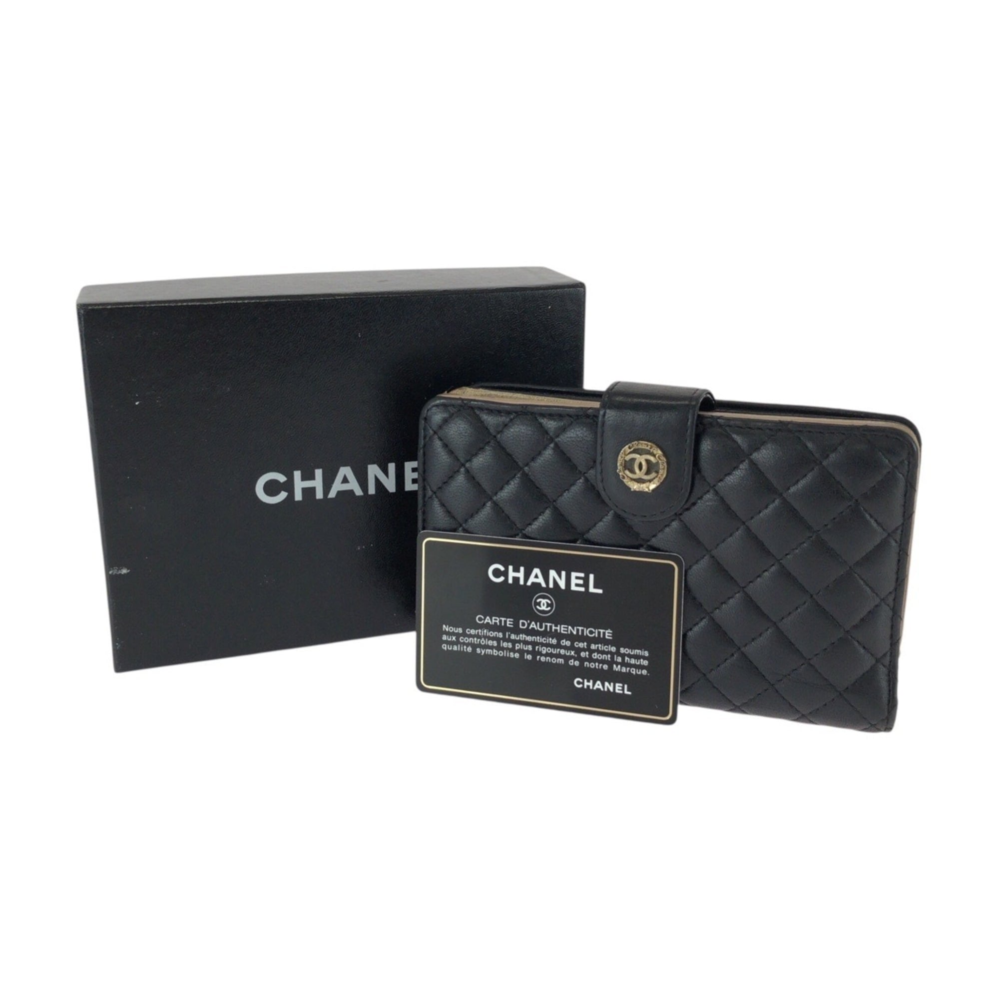 Chanel Black Pink Leather Middle Wallet (Bi-Fold) (Pre-Owned)