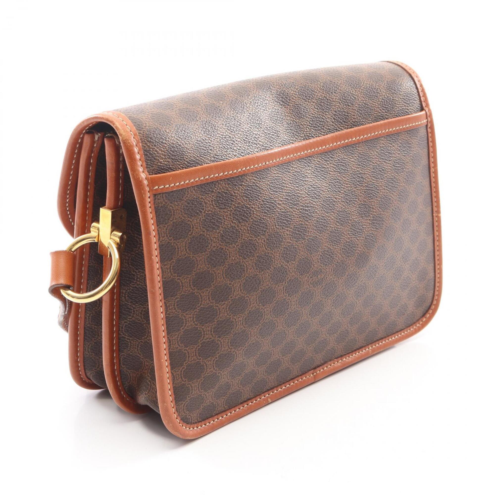 Celine Brown Coated Canvas Leather Shoulder Bag (Pre-Owned)
