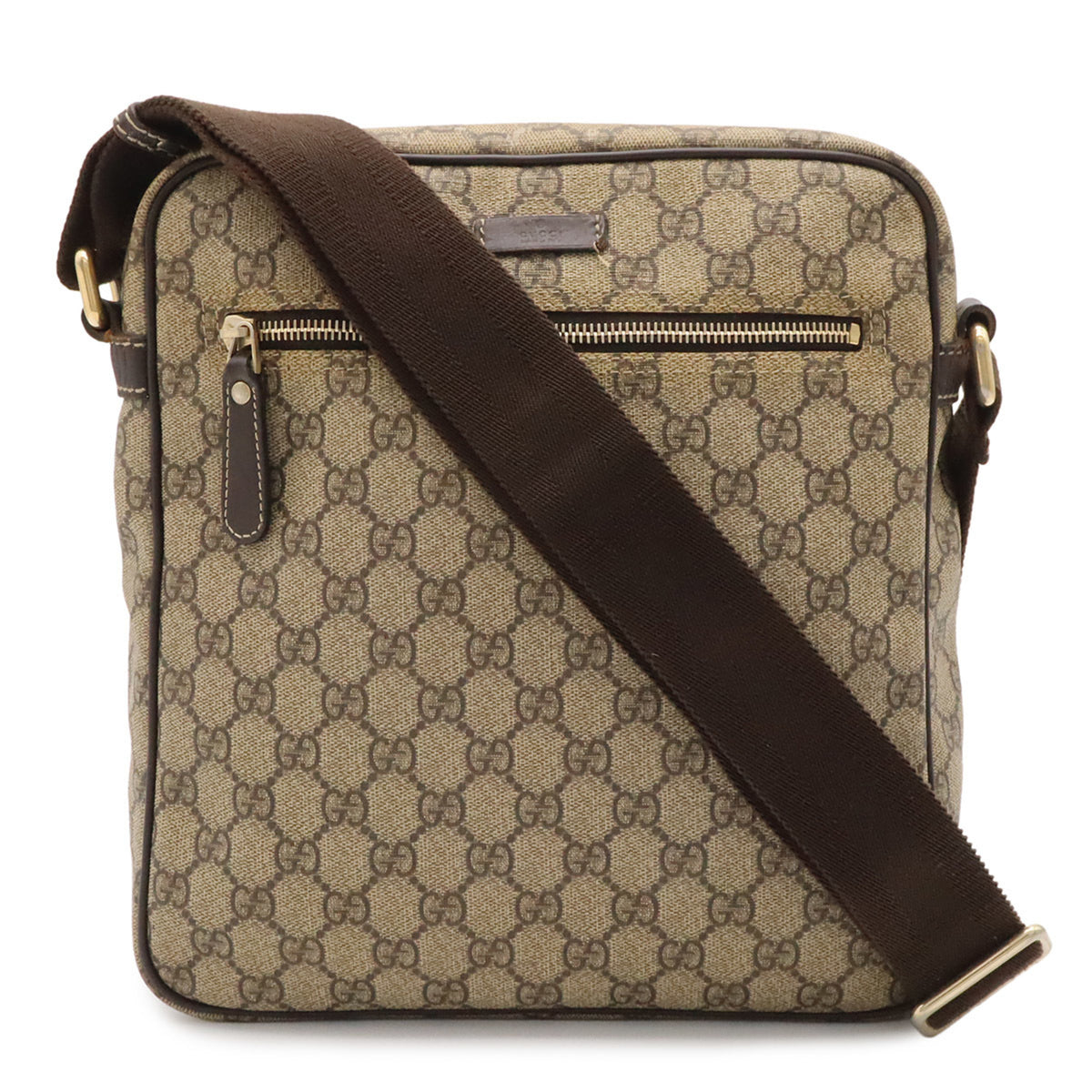 Gucci Gg Plus Beige Dark Brown Khaki Gg Supreme Canvas Pvc Coated Canvas Leather Shoulder Bag (Pre-Owned)