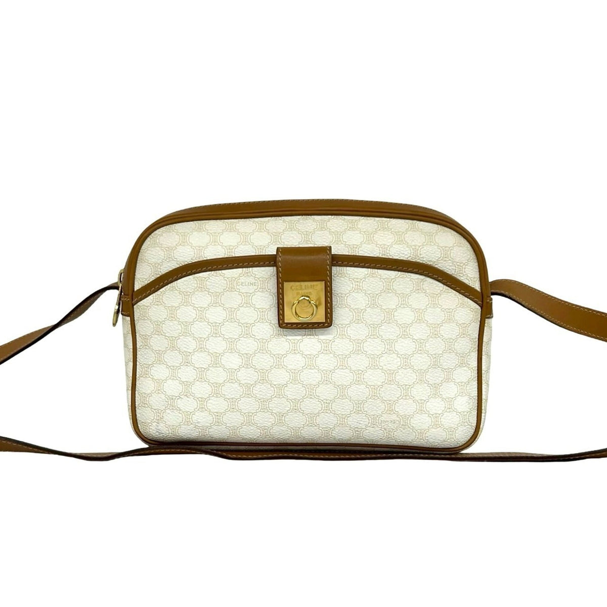 Celine Brown White Pvc Leather Pochette Shoulder Bag (Pre-Owned)