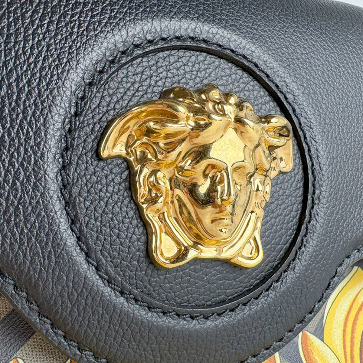 Versace Black Brown Gold Pvc Leather Handbag Shoulder Bag (Pre-Owned)