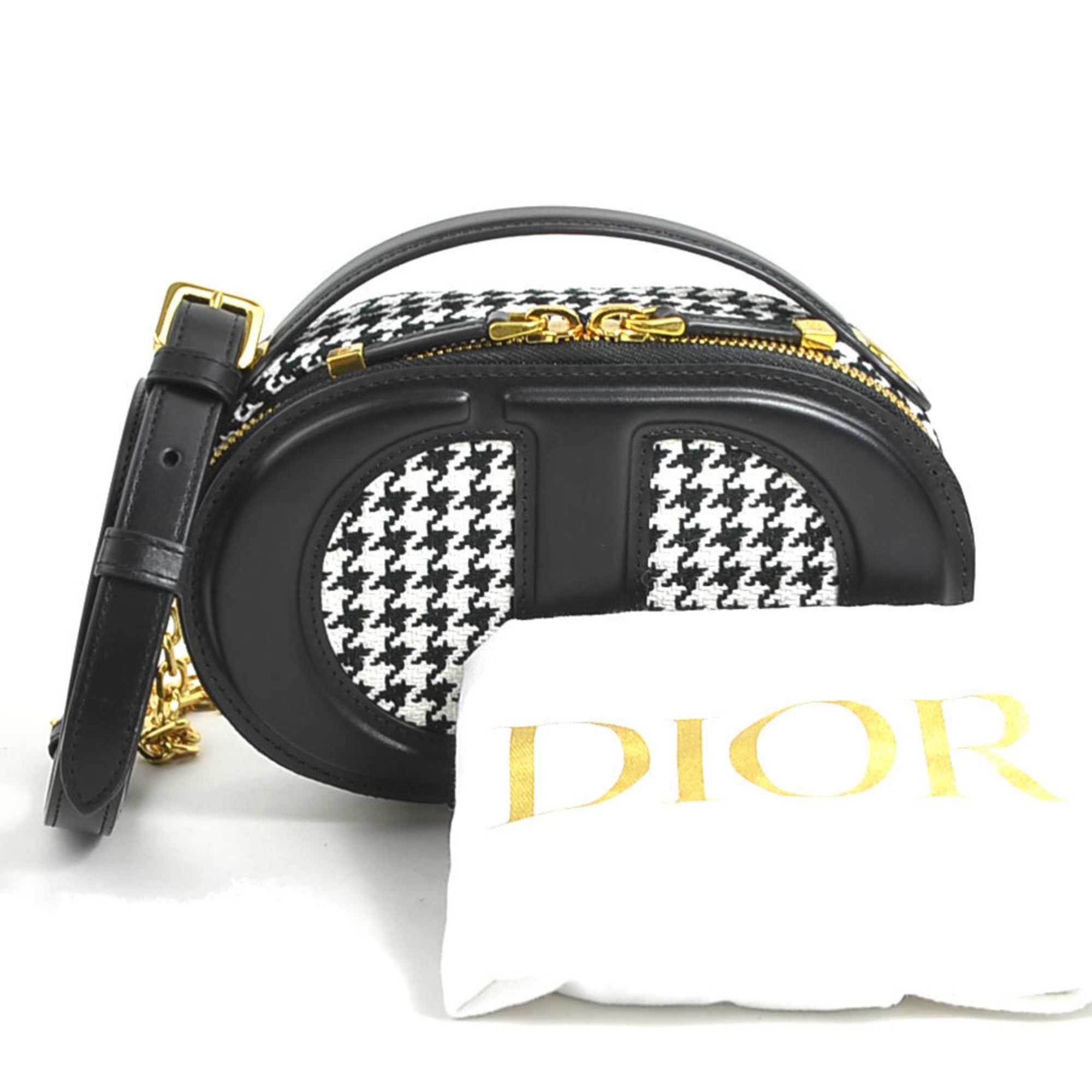 Christian Dior Black White Leather Canvas Shoulder Bag (Pre-Owned)