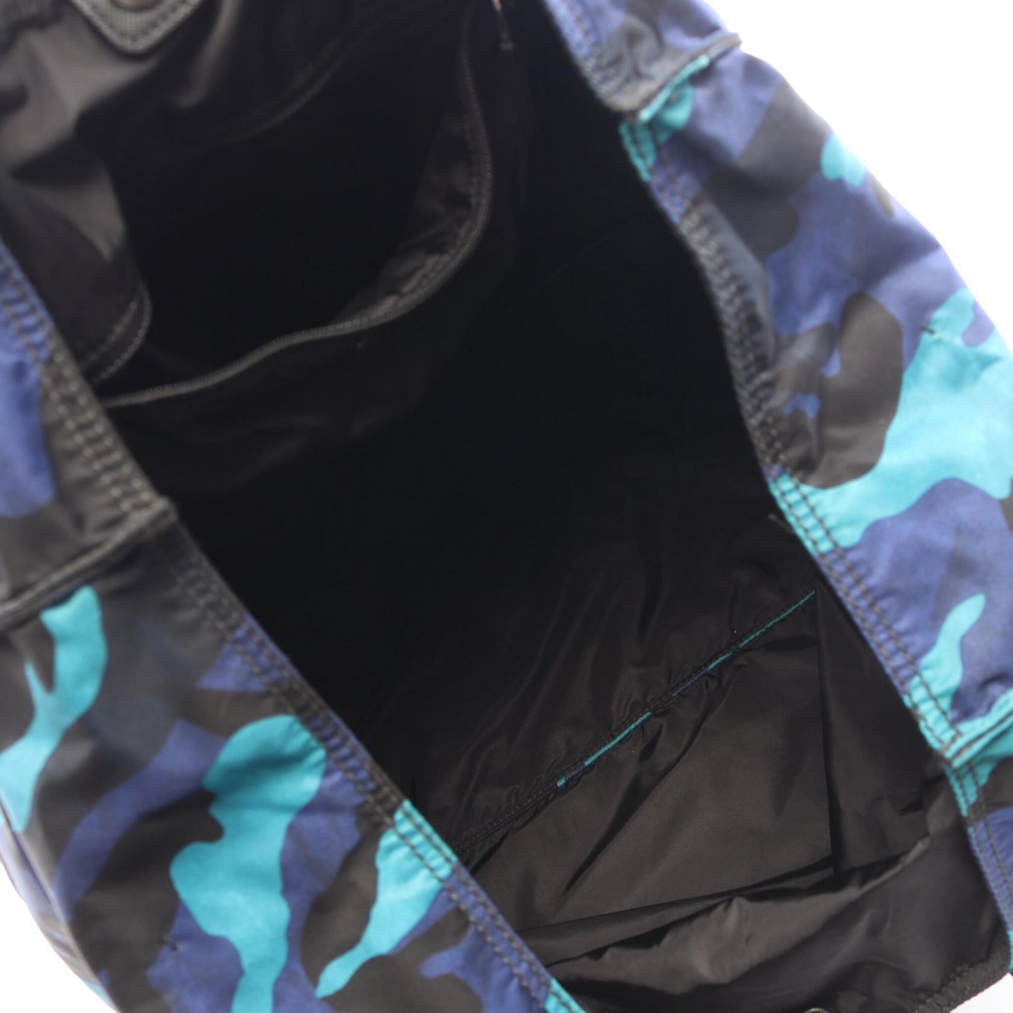 Prada Black Blue Multi-Color Nylon Leather Handbag Tote Bag (Pre-Owned)