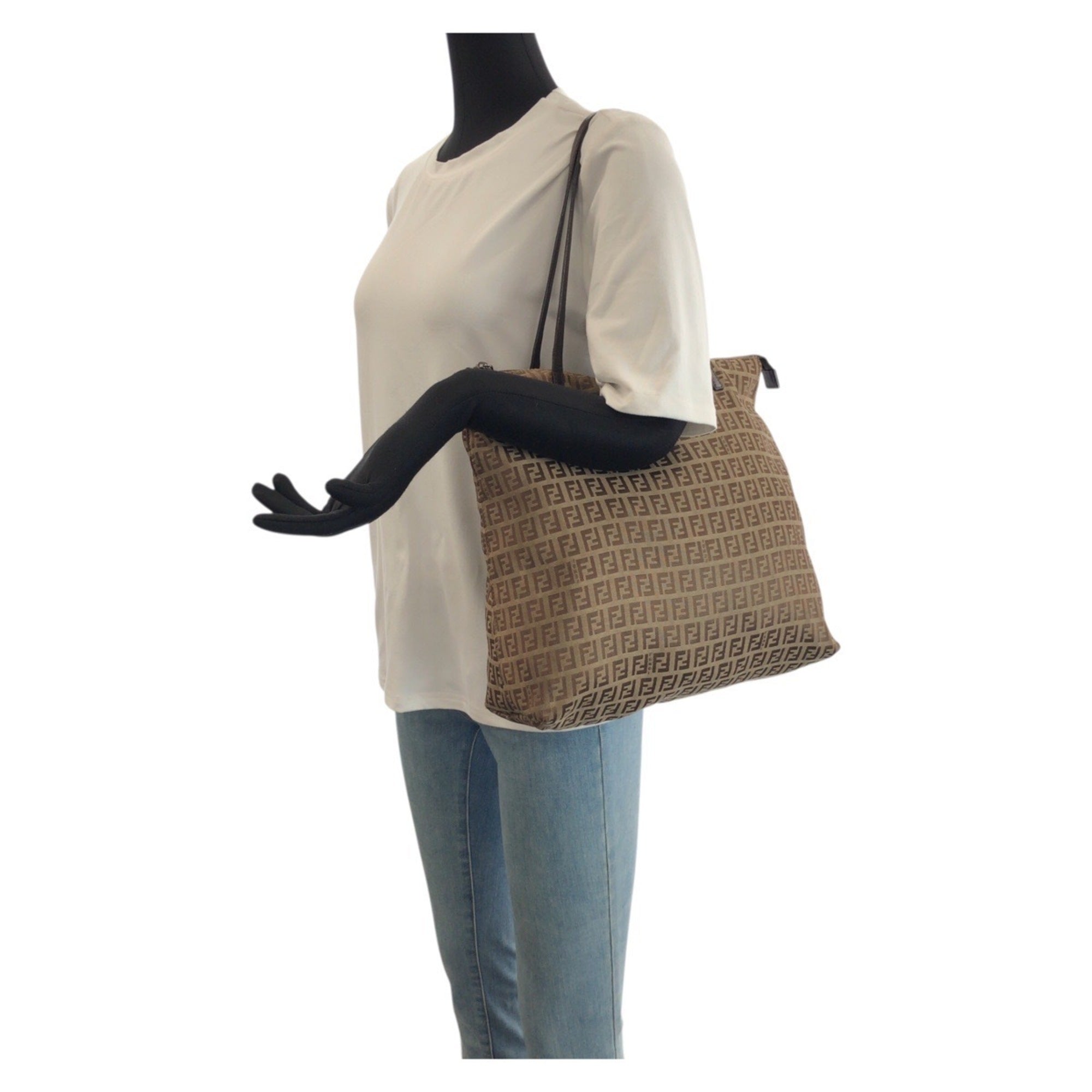 Fendi Brown Canvas Leather Shoulder Bag Tote Bag (Pre-Owned)