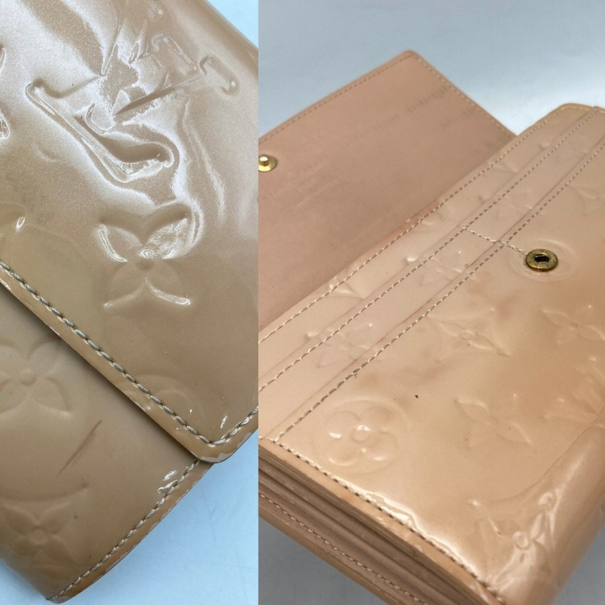 Louis Vuitton Vernis Beige Patent Leather Long Wallet (Bi-Fold) (Pre-Owned)