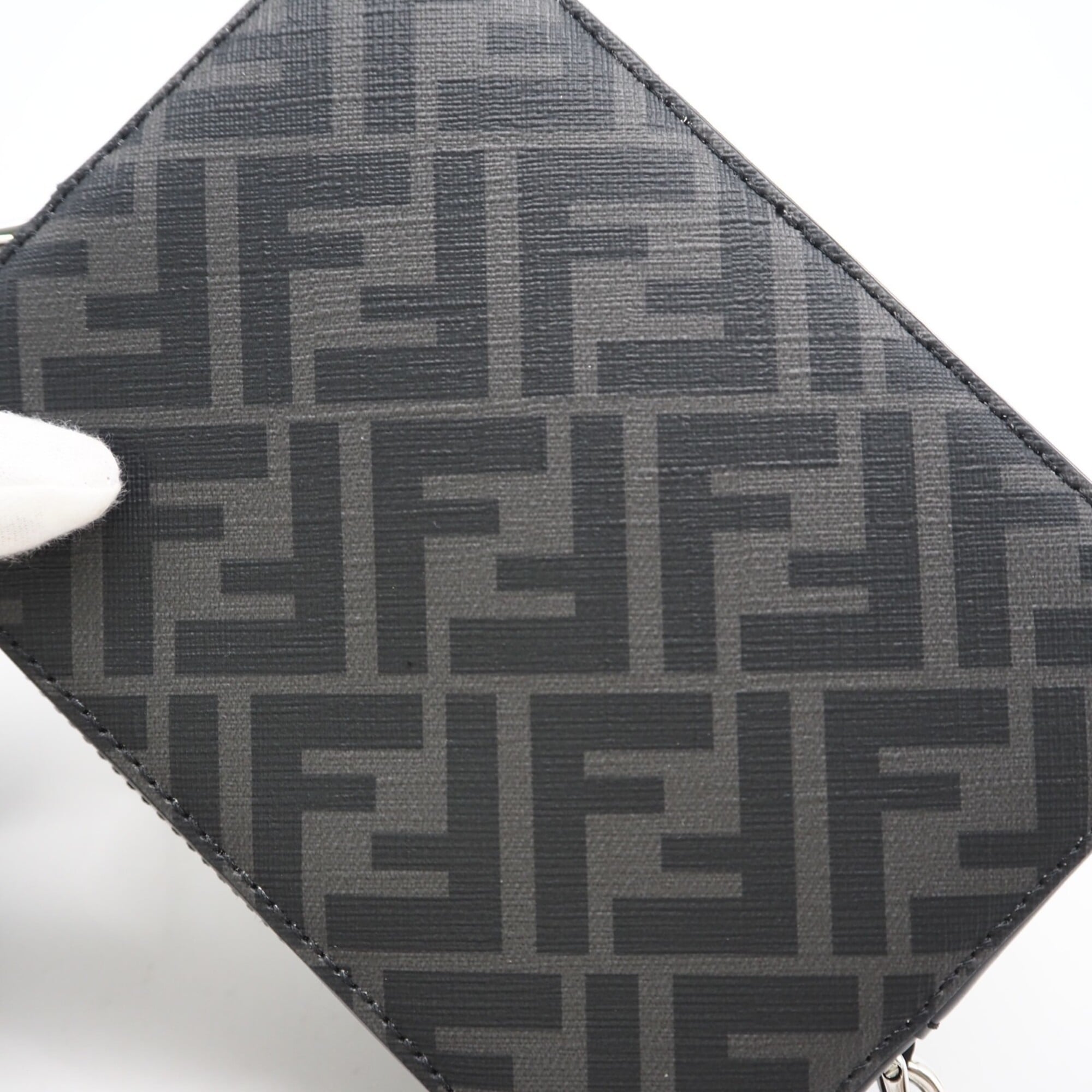 Fendi Black Gray Canvas Leather Pouch Shoulder Bag (Pre-Owned)