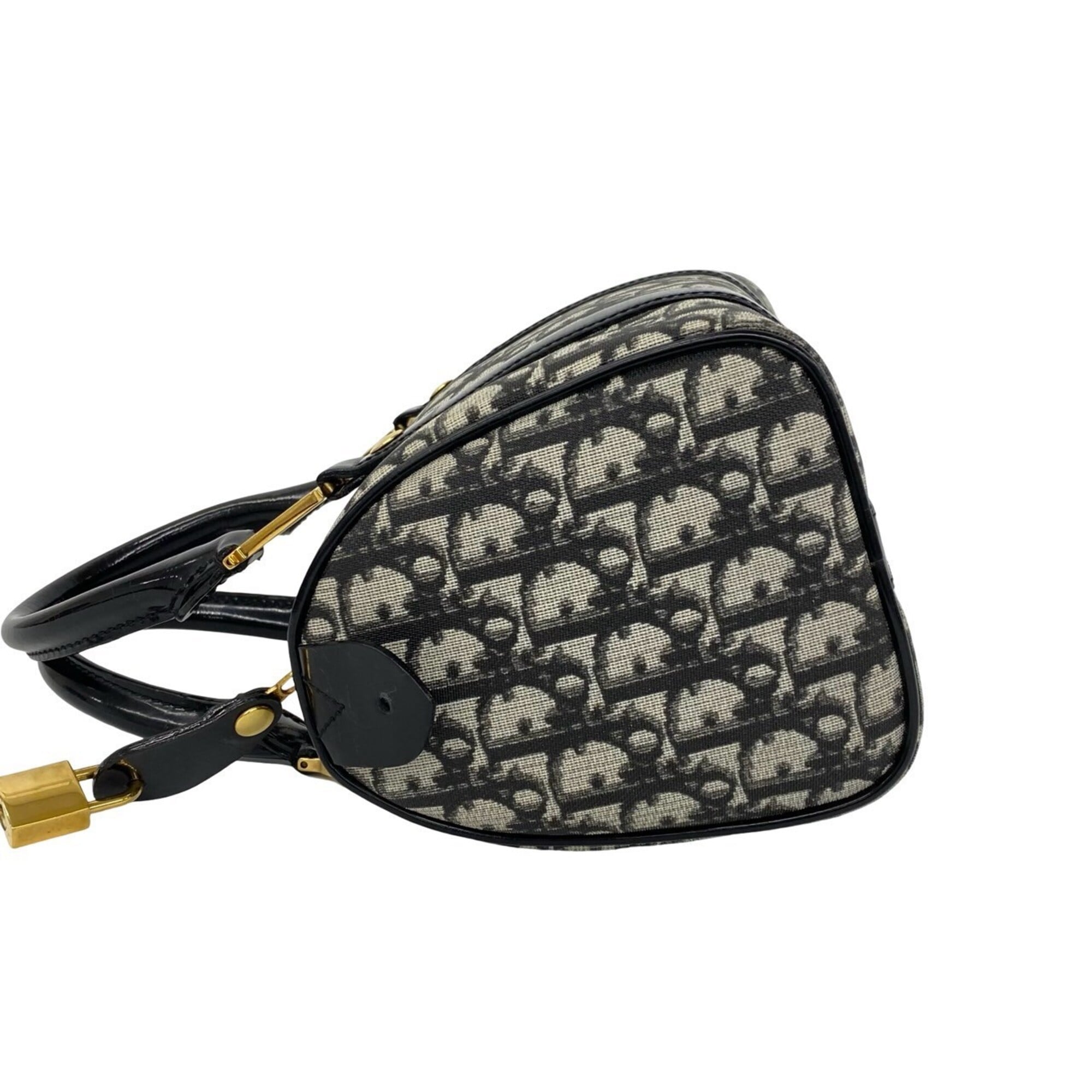 Christian Dior Black Canvas Leather Boston Bag Handbag (Pre-Owned)