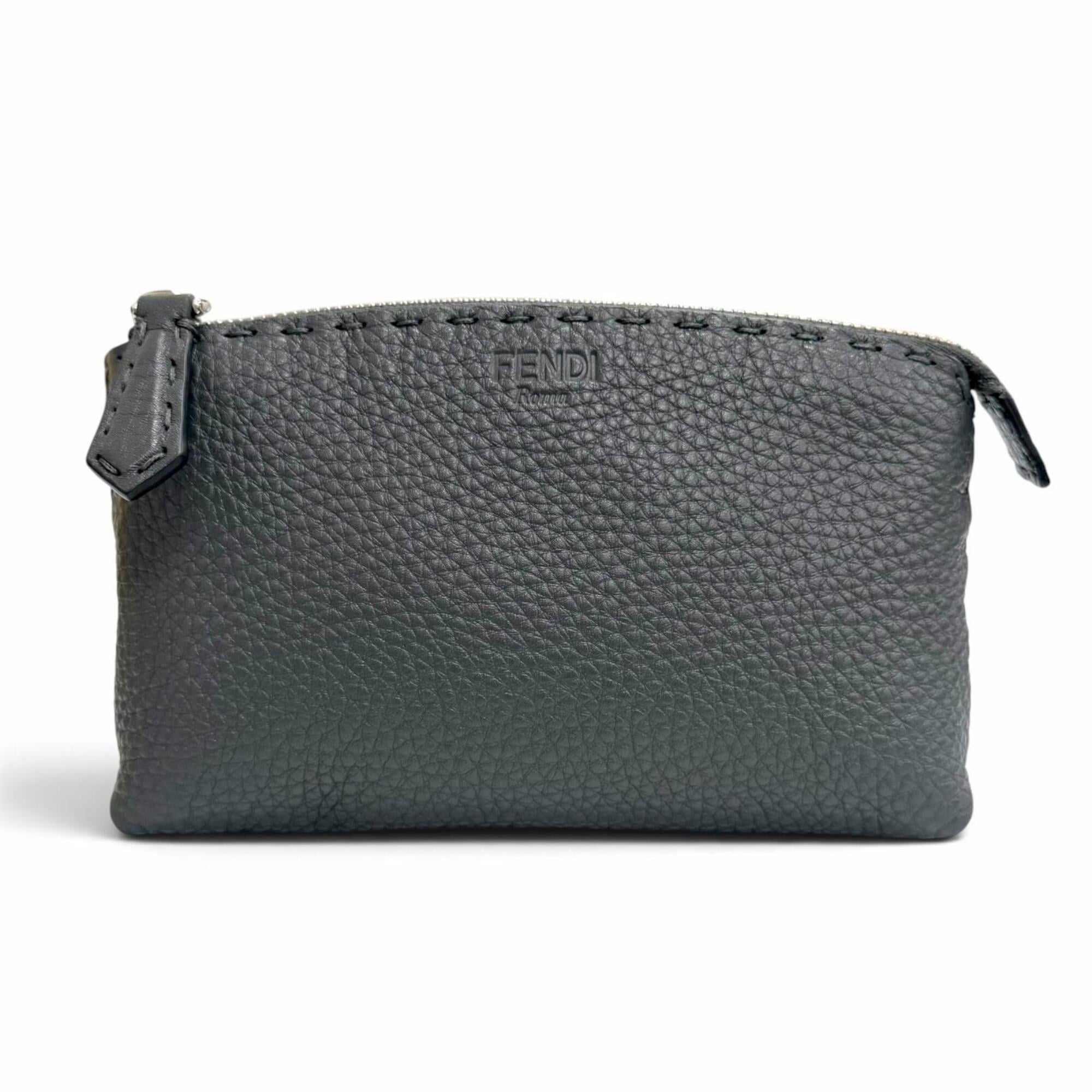 Fendi Dark Gray Leather Pouch (Pre-Owned)