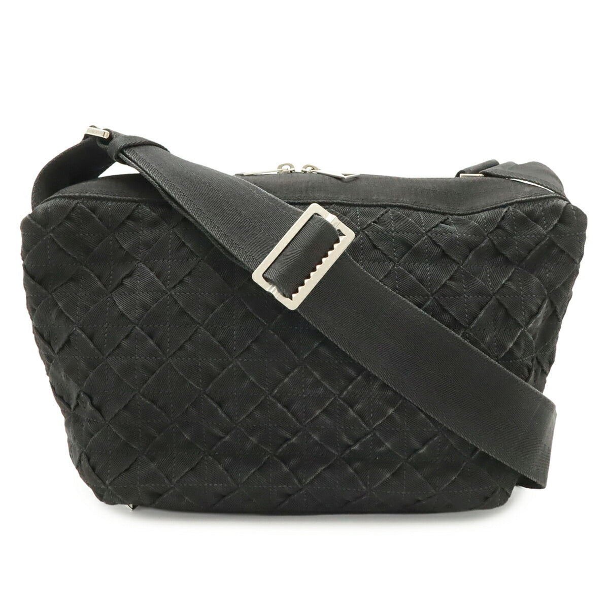 Bottega Veneta Intrecciato Black Canvas Shoulder Bag (Pre-Owned)