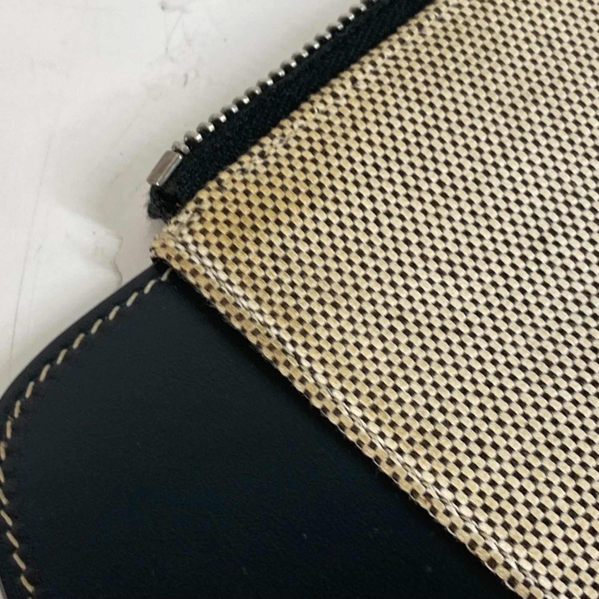 Burberry Black Gray Canvas Leather Clutch Bag Handbag (Pre-Owned)
