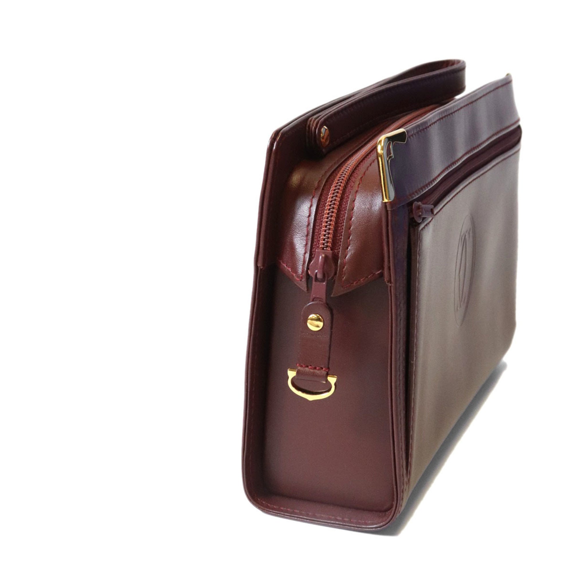 Cartier Bordeaux Red Color Leather Clutch Bag (Pre-Owned)
