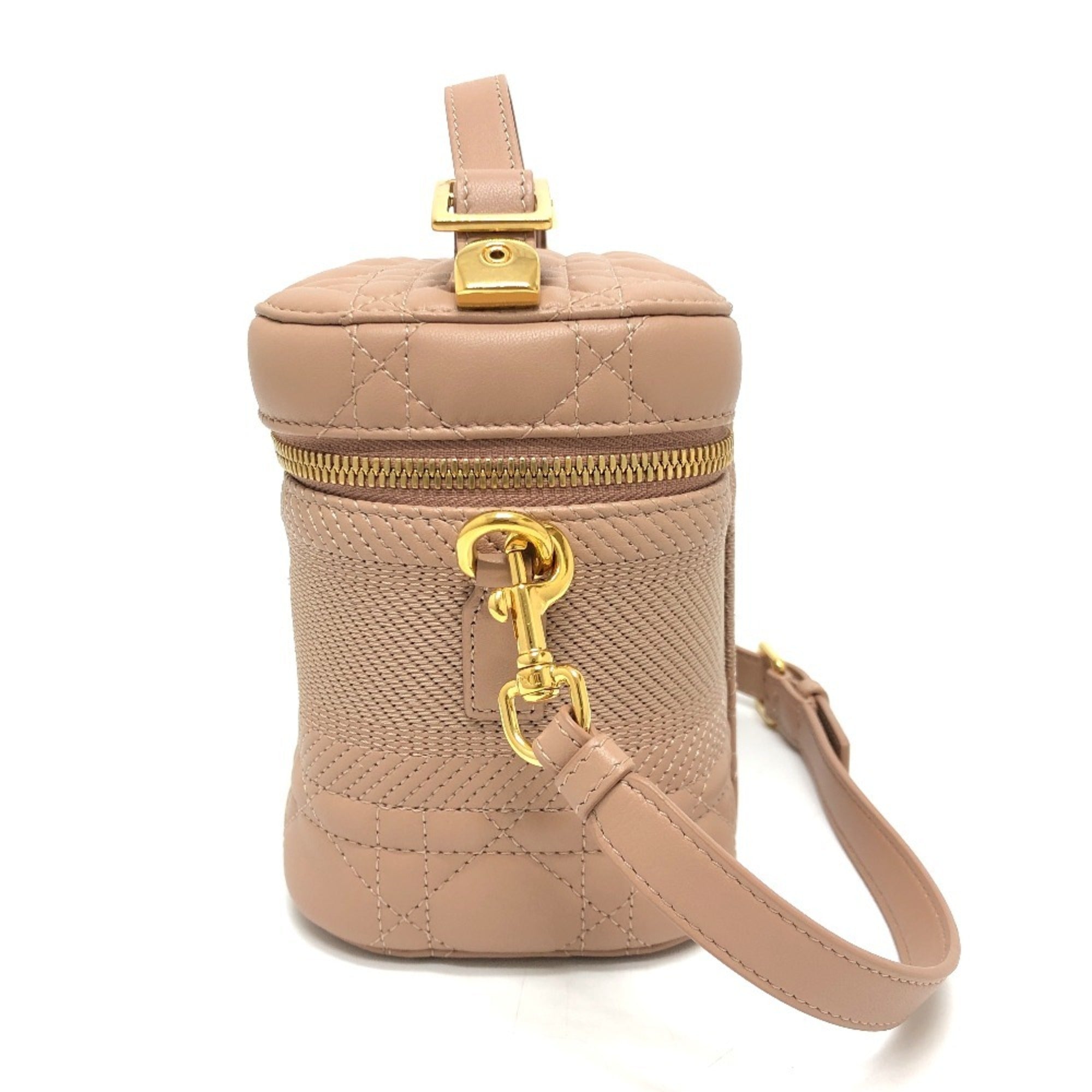 Christian Dior Cannage/Lady Dior Pink Canvas Leather Handbag Vanity Bag (Pre-Owned)
