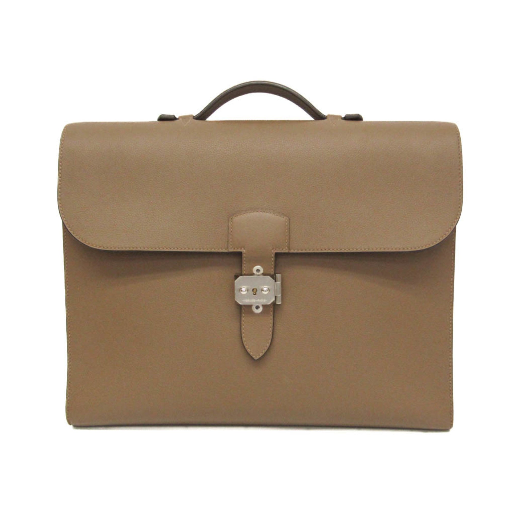 Hermes Sac A Depeche Etoupe Gray Taurillon Clemence Leather Briefcase Document Case (Pre-Owned)