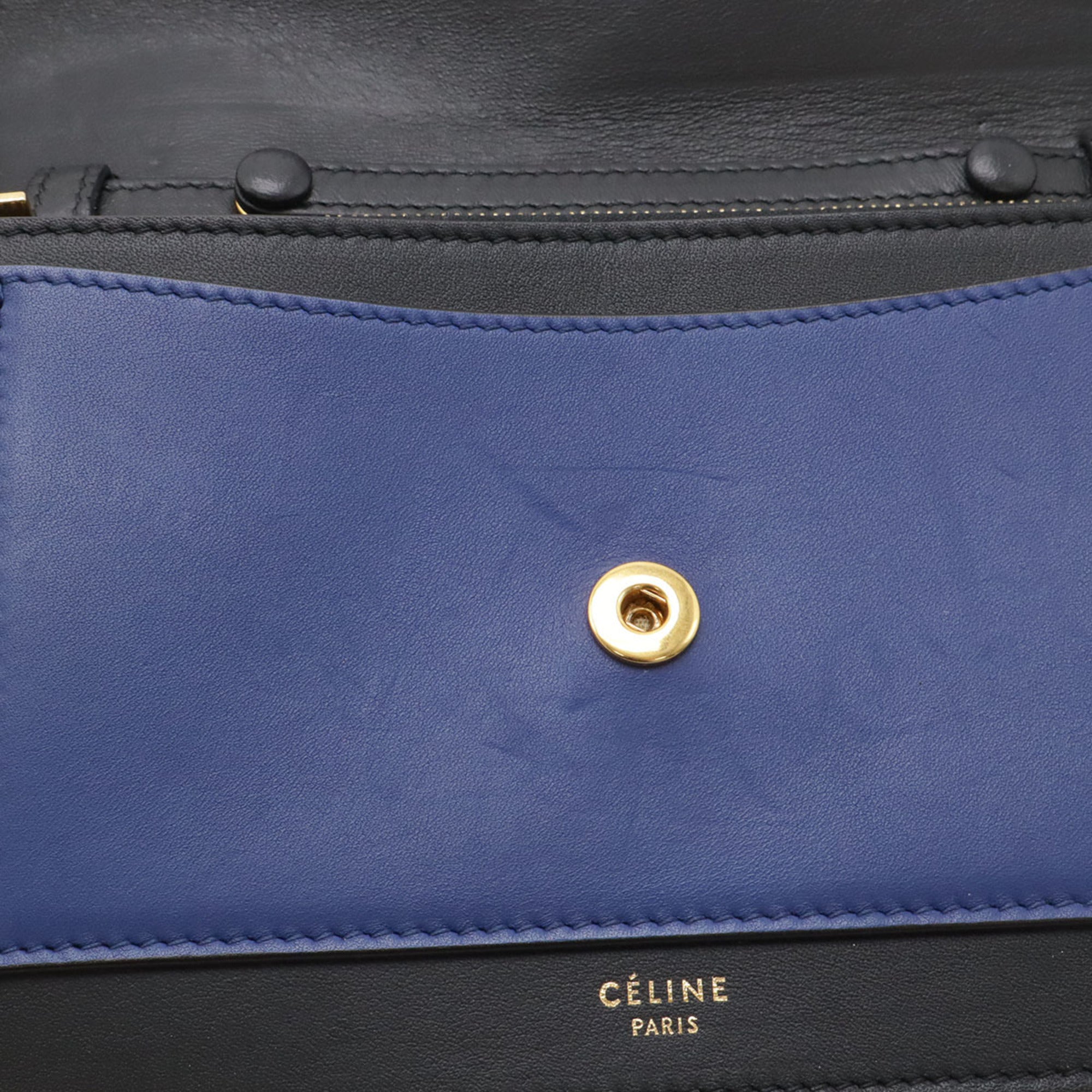 Celine Black Blue Green Leather Clutch Bag Shoulder Bag (Pre-Owned)